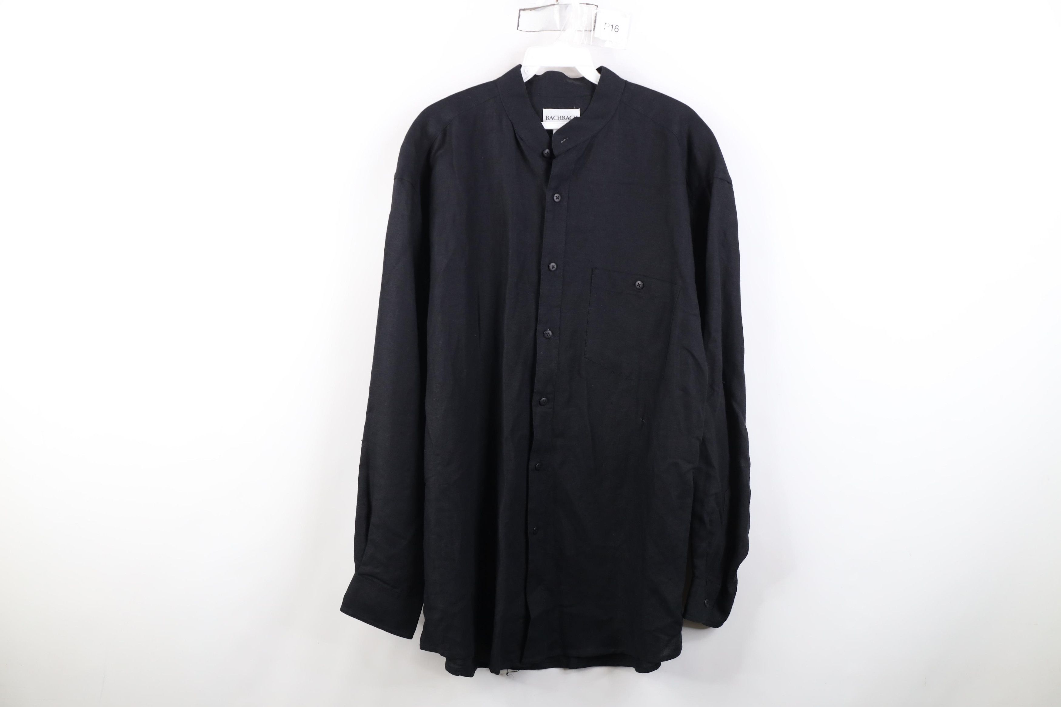 Vintage Vintage 90s Streetwear Gabardine Band Collar Button Shirt Size US L / EU 52-54 / 3 - 1 Thumbnail