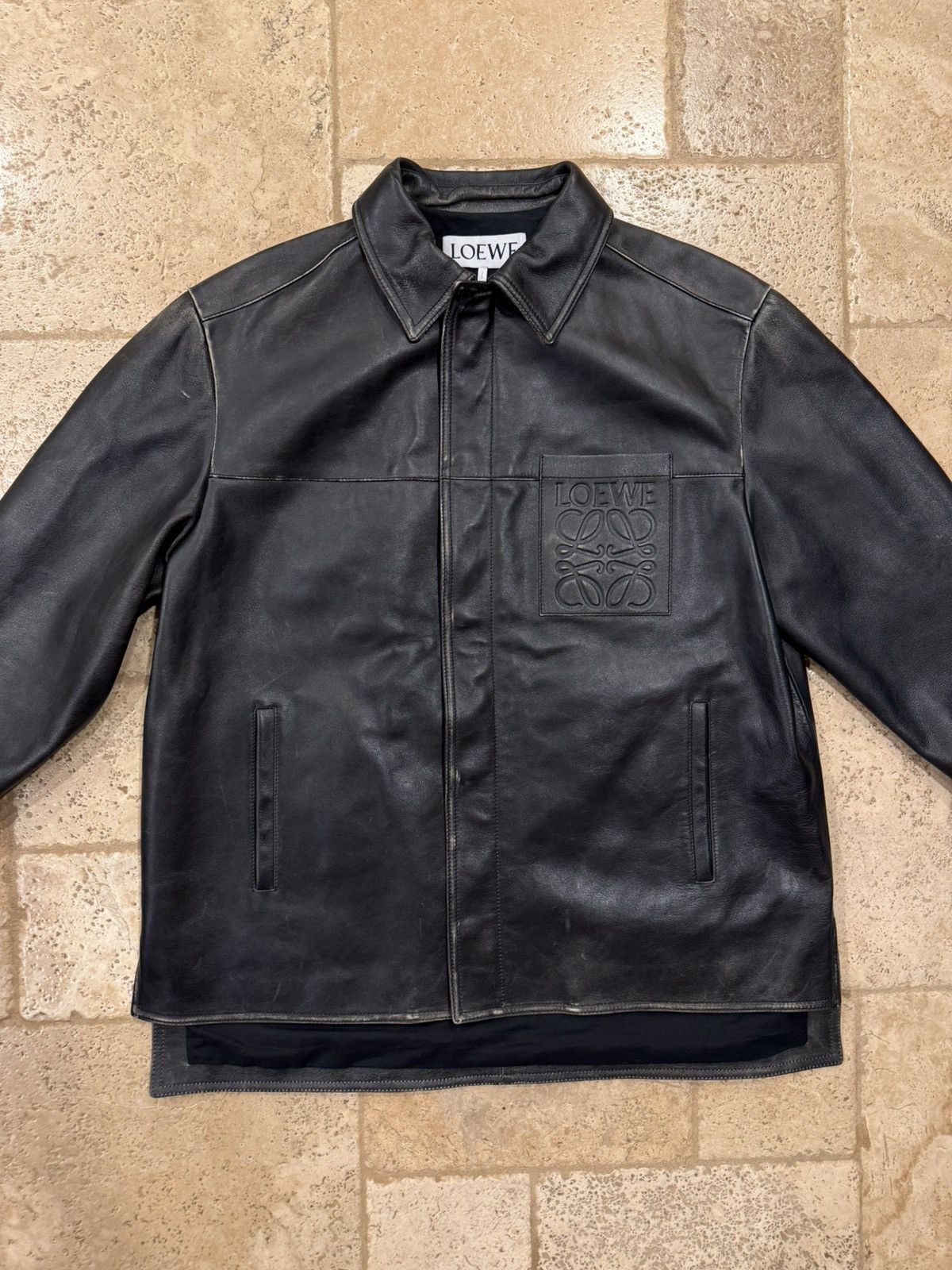 Loewe Loewe SS24 Black Aged Calfskin Leather Anagram Logo Jacket Size US L / EU 52-54 / 3 - 7 Thumbnail