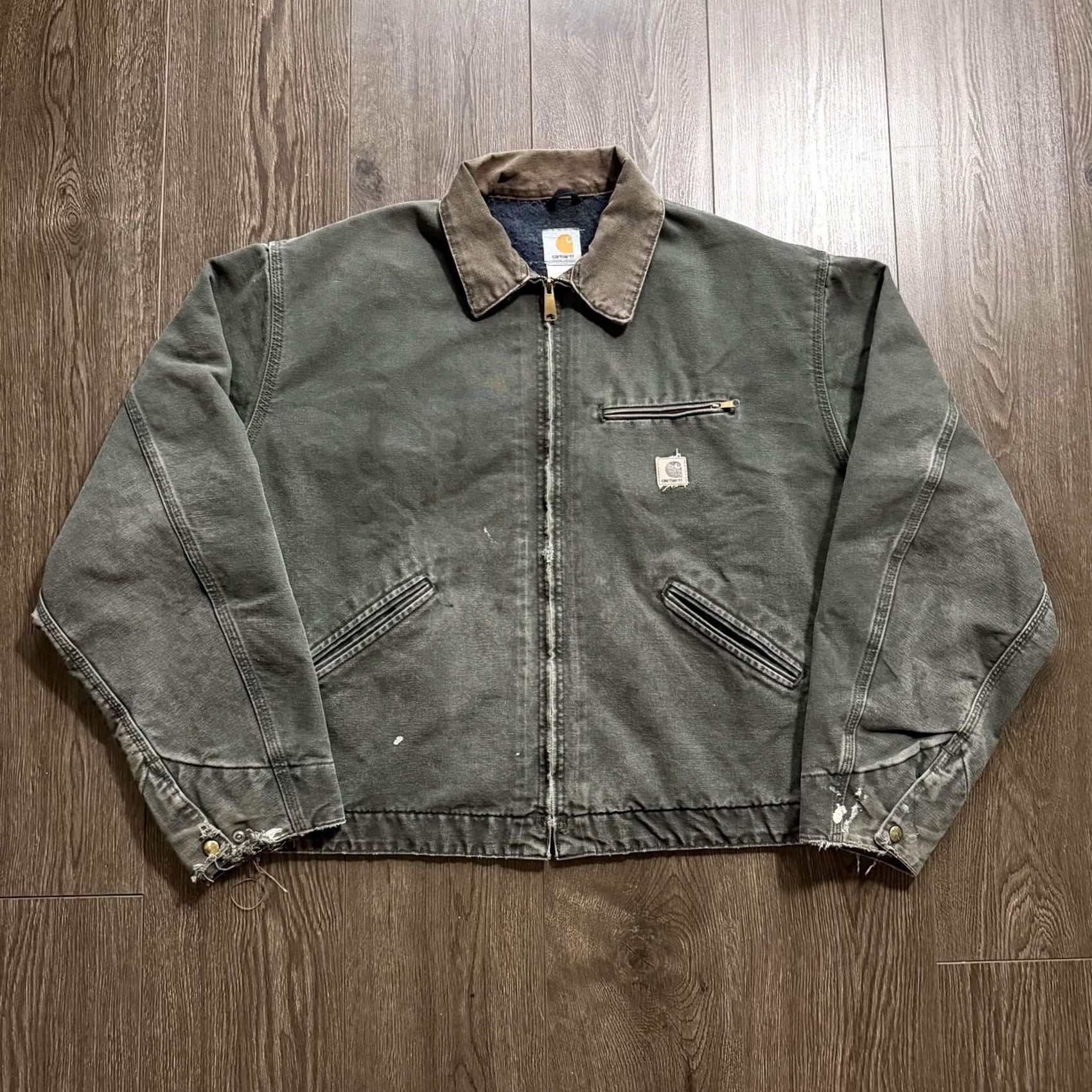 Carhartt VINTAGE Carhartt Detroit Jacket Moss Green 2XL Distressed Blanket Lined Bomber Jacket Mens Size US XXL / EU 58 / 5 - 3 Thumbnail