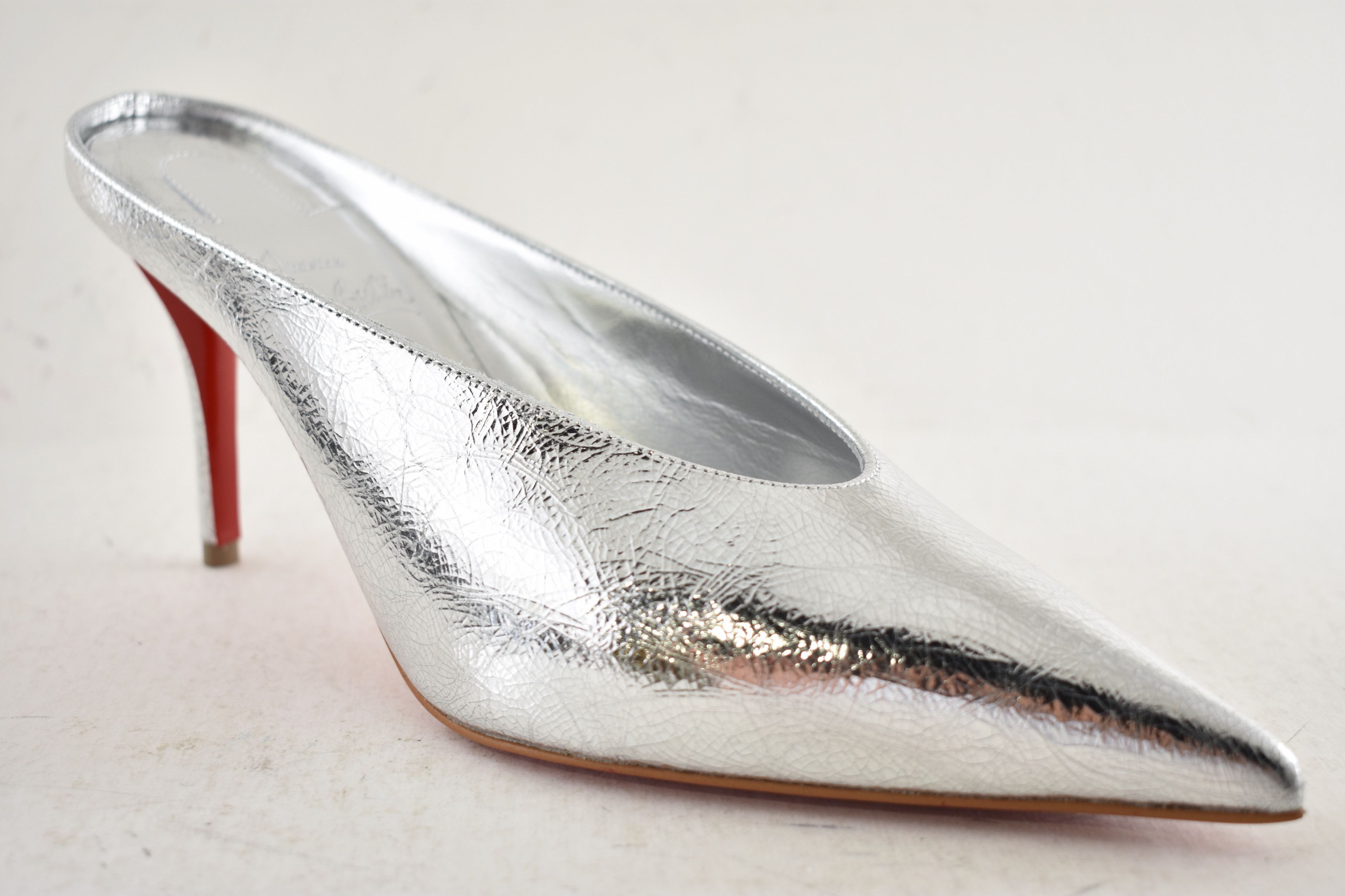 Christian Louboutin Miss Z Slimimule 80 Silver Backless Slide Mule Heel Pump 39 Size US 9 / IT 39 - 4 Thumbnail