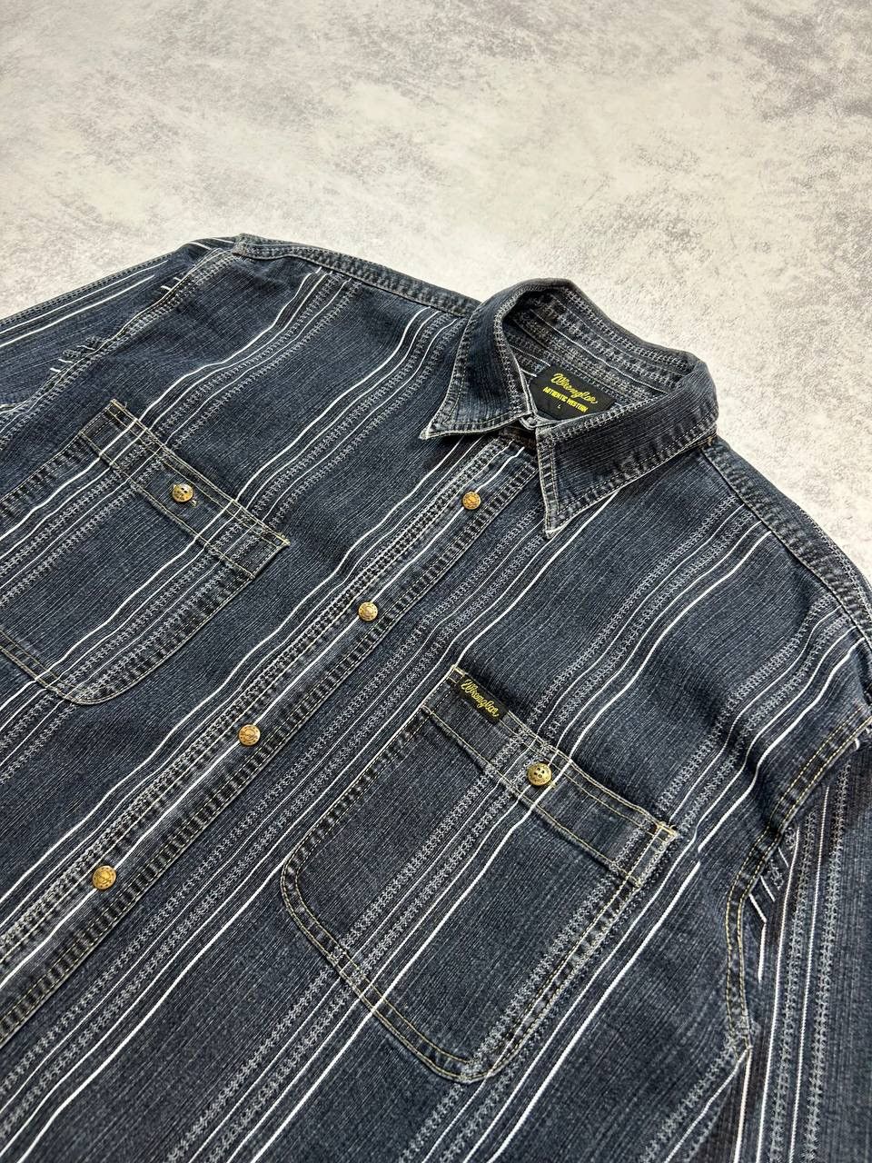 Wrangler Vintage Wrangler Authentic Western Stripe Denim Shirt Size US L / EU 52-54 / 3 - 3 Thumbnail