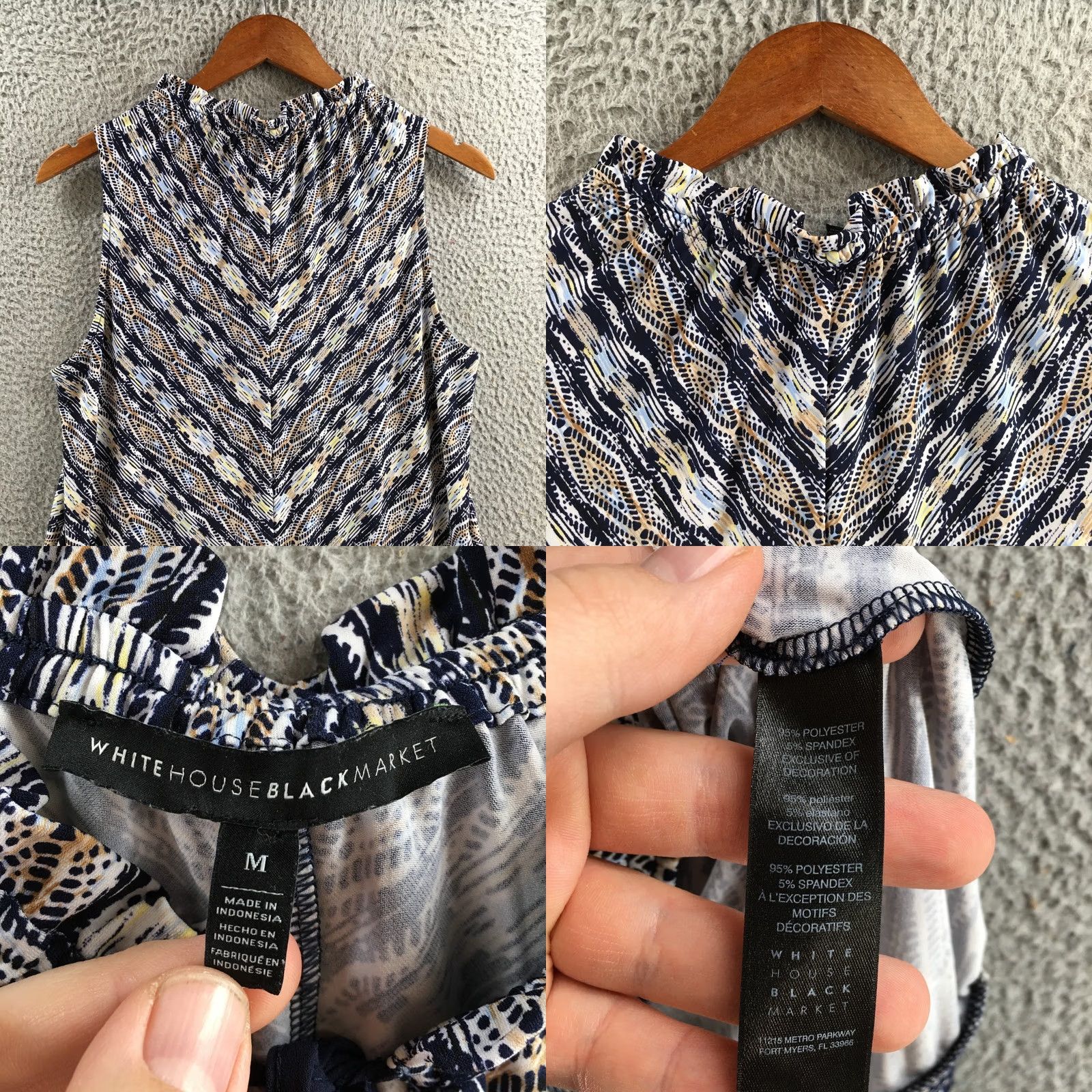 White House Black Market White House Black Market Top Womens M Sleeveless Blue Print Ruffle Neck Pullover Size M / US 6-8 / IT 42-44 - 8 Thumbnail