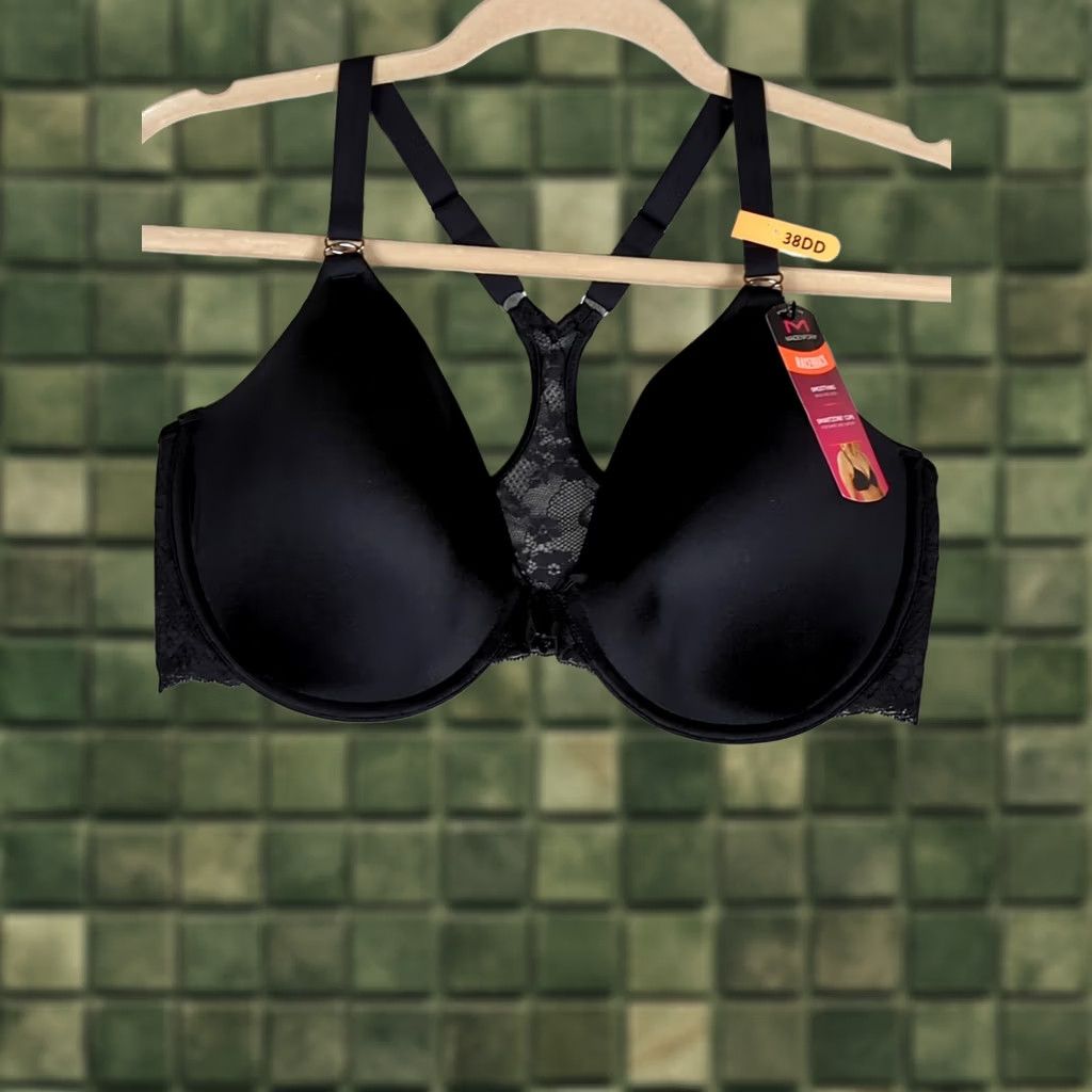 Vintage Maidenform Bra Racerback Lace Black 38DD Style 07112 Smoothing Smart Zone Cups Size ONE SIZE - 1 Thumbnail