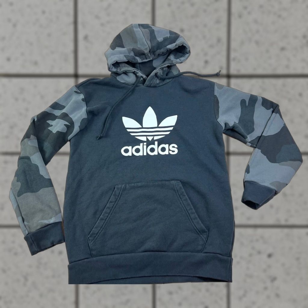 AMO Mens Adidas Originals Hoodie Sweatshirt Camouflage Trefoil Logo Grey Size S Size US S / EU 44-46 / 1 - 1 Thumbnail