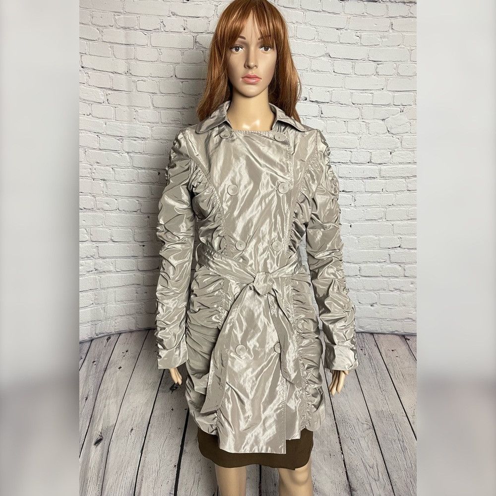 Other Lucy Paris Silver Ruched Rain Trench Coat With Belt Size Eu Size S / US 4 / IT 40 - 1 Thumbnail