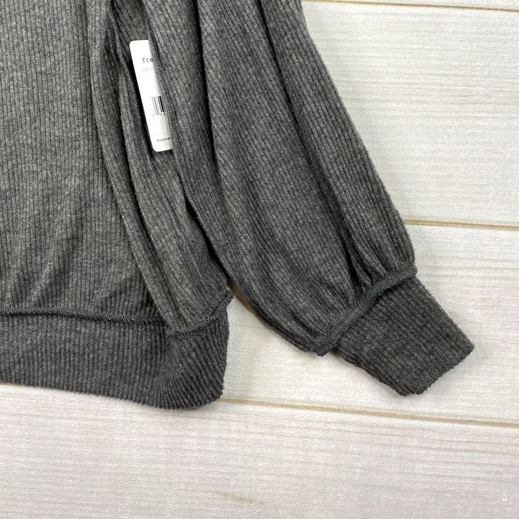 Free People We the Free People Sweater Womens M Gray Ribbed Balloon Sleeve Slouch Neck NWT Size M / US 6-8 / IT 42-44 - 2 Thumbnail