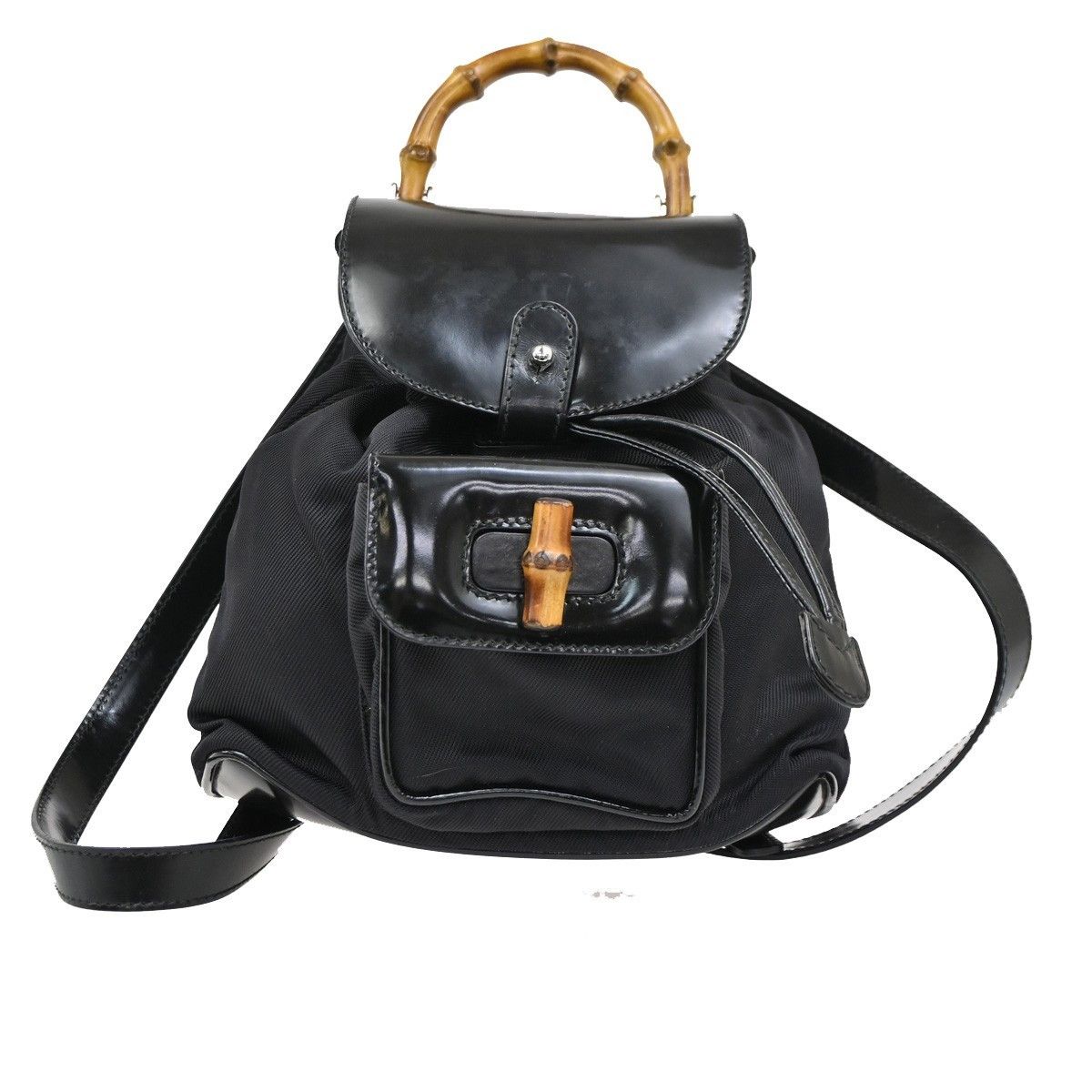 Gucci Gucci Vintage Bamboo Backpack Nylon and Patent Leather Size ONE SIZE - 1 Thumbnail