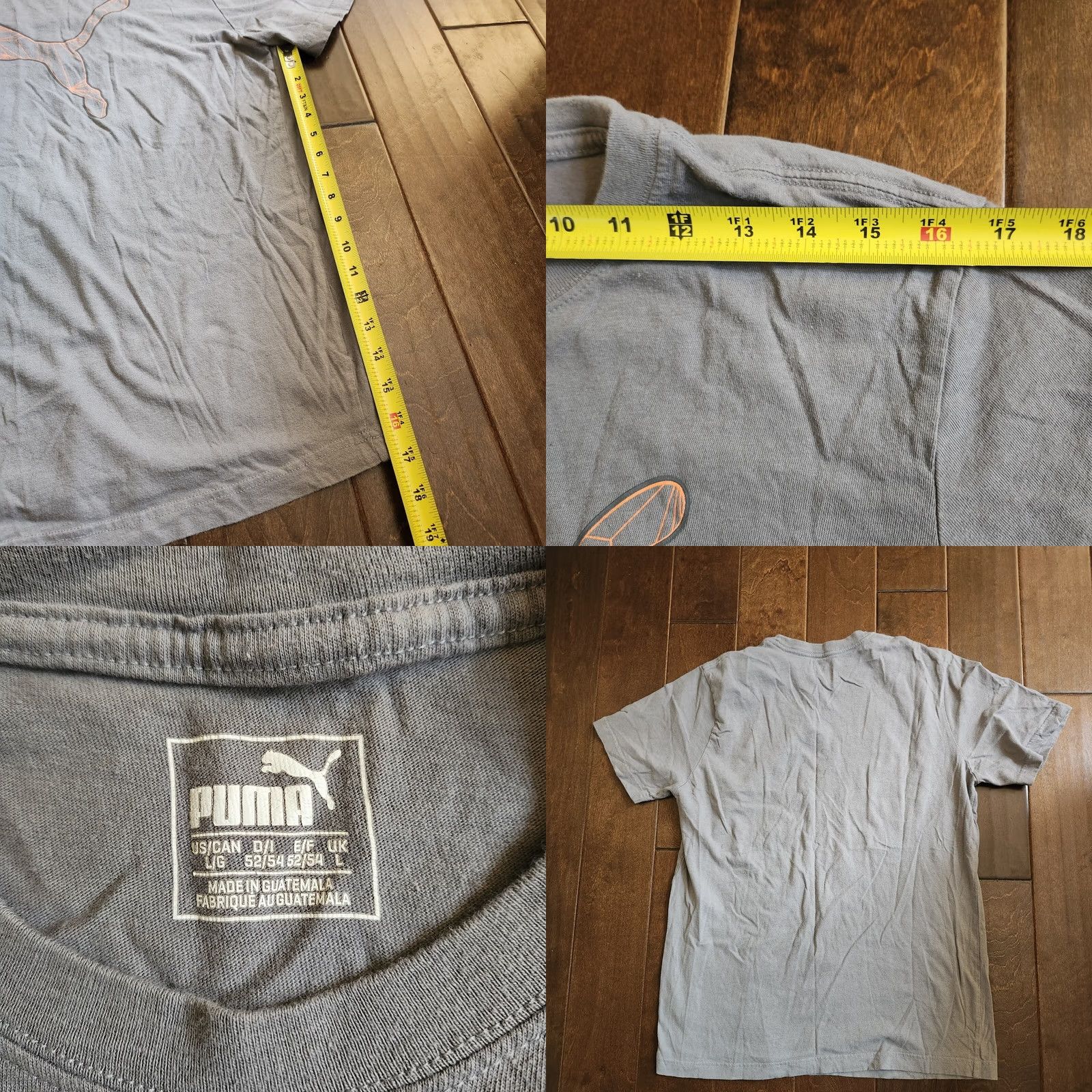 Puma PUMA Men Gray Logo Short Sleeve T-shirt - Size L/M Crew Neck, Regular Fit, Solid, 100% Cotton, Men’s Shirt, Gray, Logo, Guatemala Size US L / EU 52-54 / 3 - 8 Thumbnail