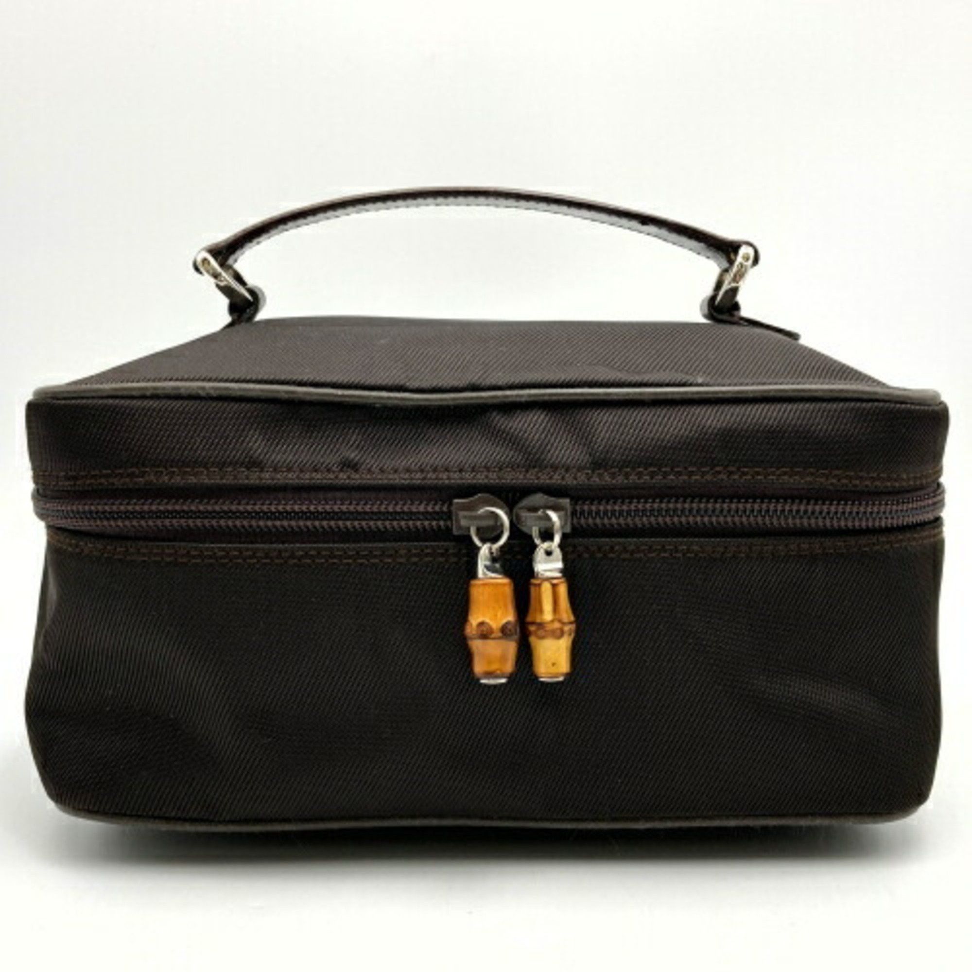 image of Gucci 032 1956 Vanity Bag Pouch Bamboo Brown Dark Nylon Leather Ladies Ityhu3Bf0Acu, Women's