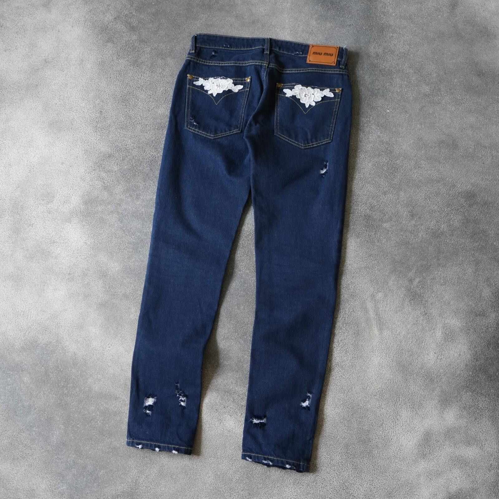 Miu Miu Miu Miu Distressed W/ Lace Part Skinny Jeans Pants Size 26" / US 2 / IT 38 - 1 Thumbnail