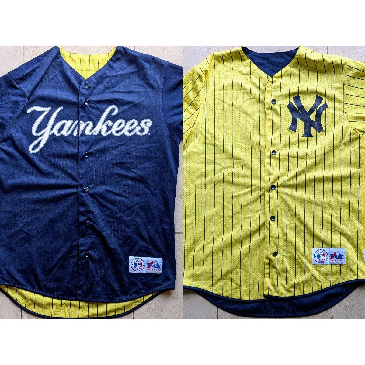 NY Yankees DOUBLE Color jersey M mustard navy MLB vtg