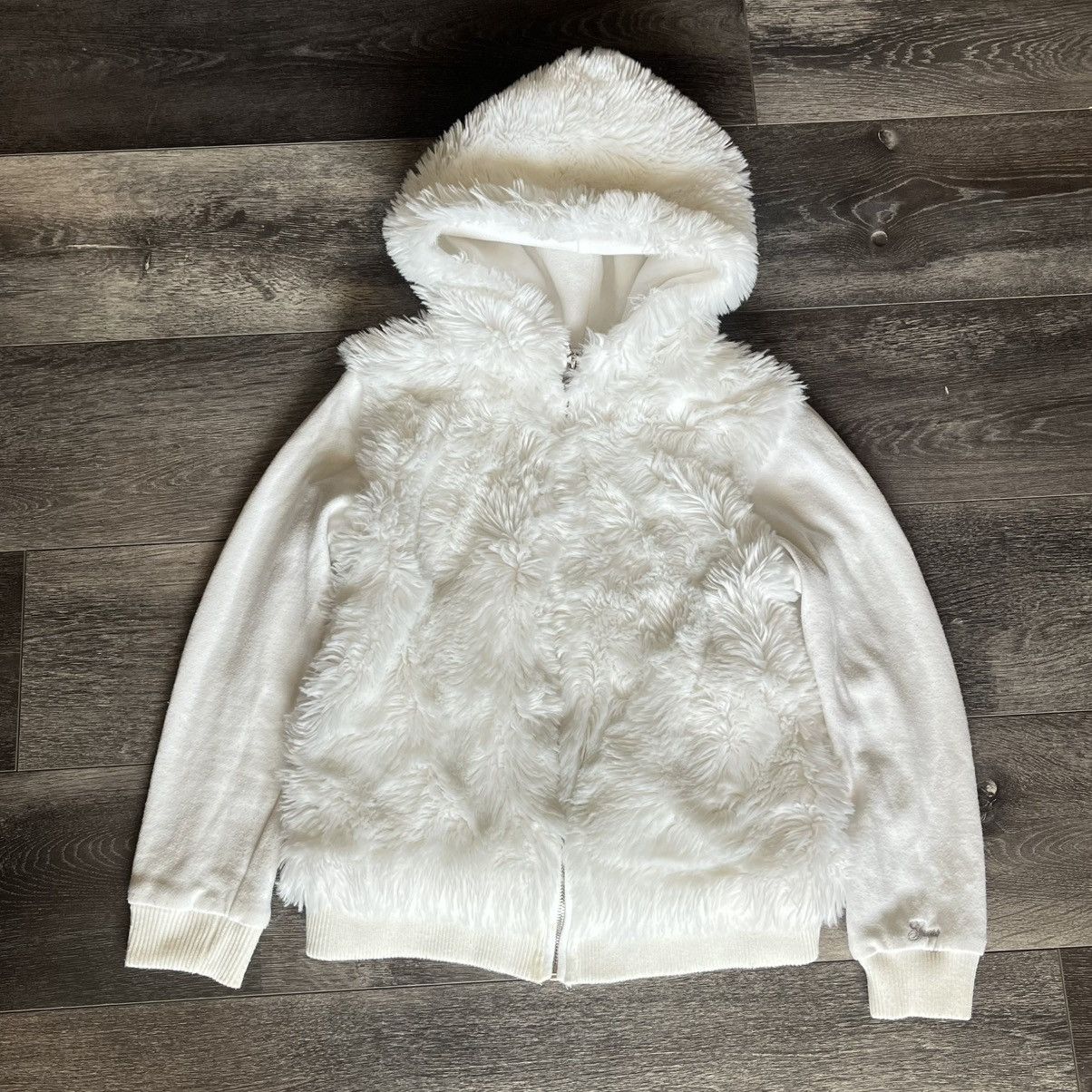 Guess Vintage Y2K 2000s Guess Jeans Faux Fur Zip Up Hoodie White Size XS / US 0-2 / IT 36-38 - 1 Thumbnail