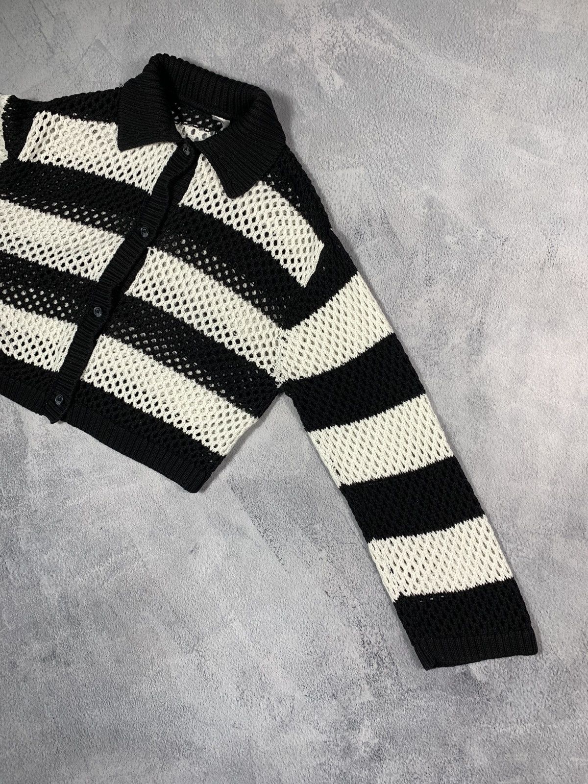 Japanese Brand × Vintage Vintage Y2K Cropped knit striped button up cardigan opium S Size S / US 4 / IT 40 - 3 Thumbnail