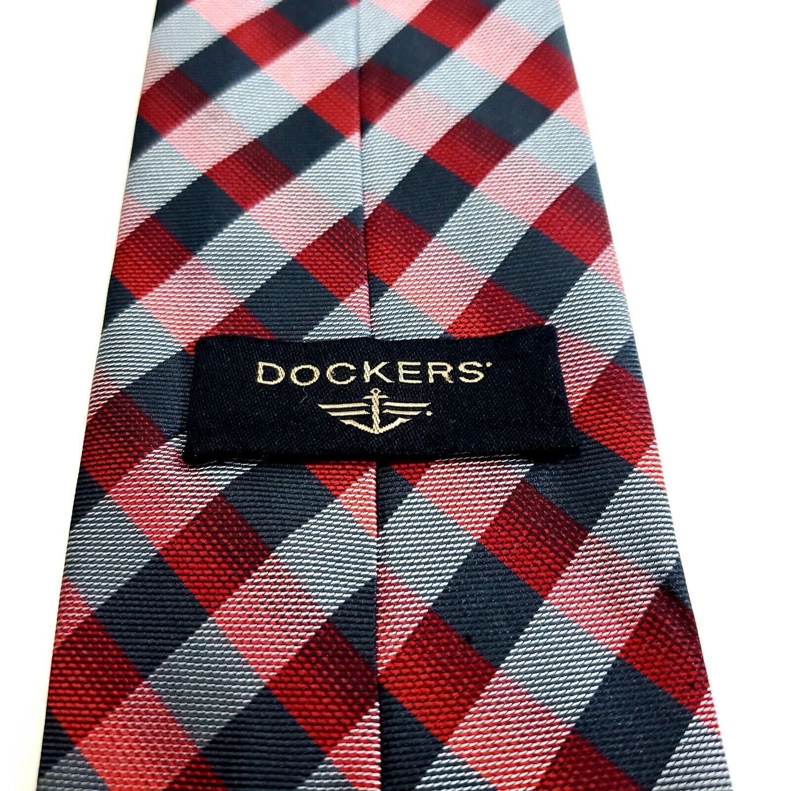 Dockers Dockers Polyester Gray Red White Plaid Tie Size ONE SIZE - 3 Thumbnail