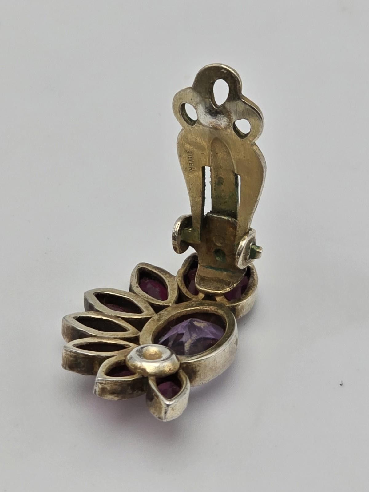 The Unbranded Brand Vintage 50s Silver Clip-On Earrings Genuine Amethyst Floral Size ONE SIZE - 6 Thumbnail