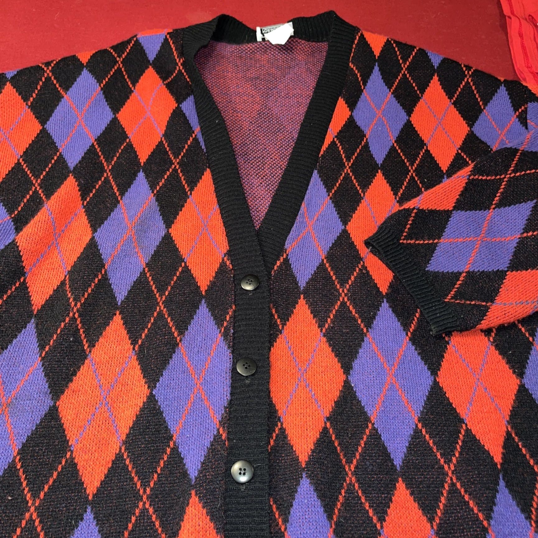 Vintage VINTAGE ARGYLE SWEATER Cardigan dark academia red Purple Black BUTTON XXL Women Size XXL / US 16-18 / IT 52-54 - 7 Thumbnail