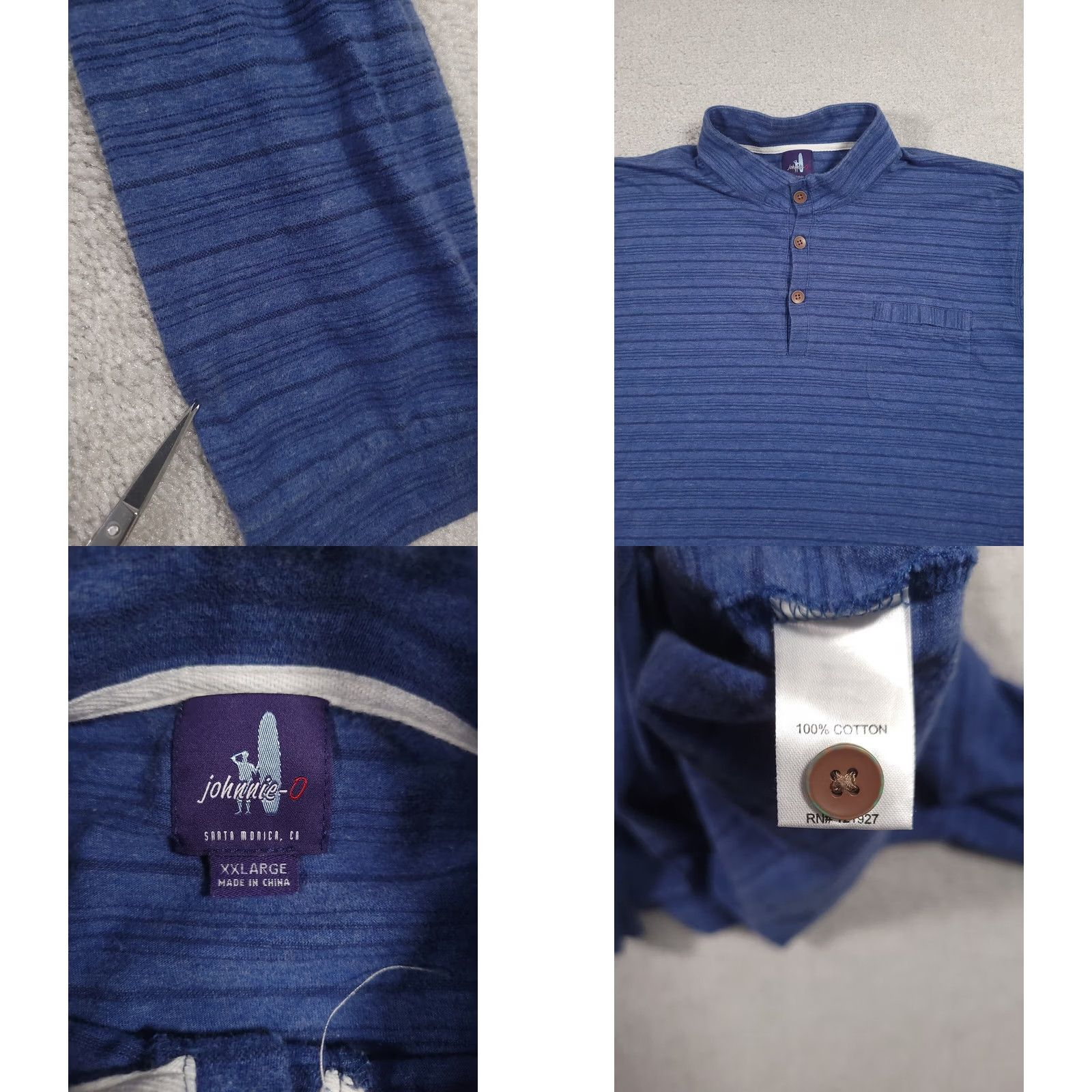 johnnie-O johnnie-O Polo Shirt Mens 2XL Blue Striped Long Sleeve Henley Size US XXL / EU 58 / 5 - 8 Thumbnail
