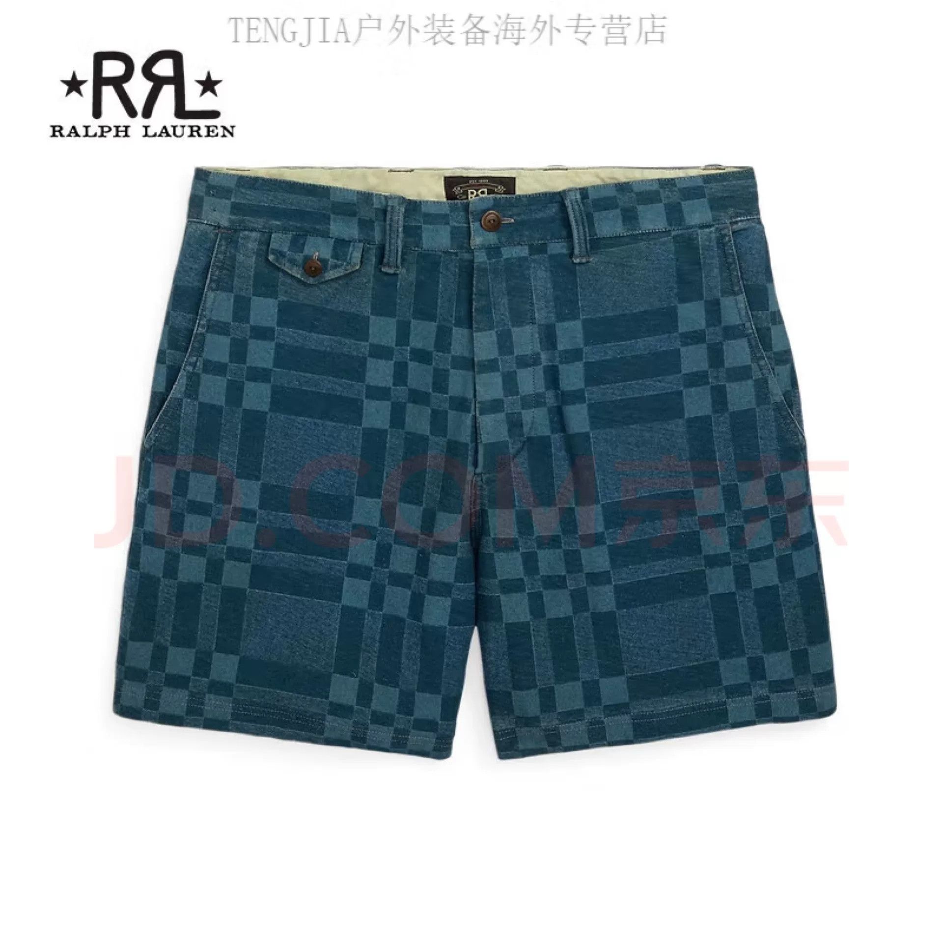 RRL 25SS Cotton-Linen Indigo Plaid Shorts