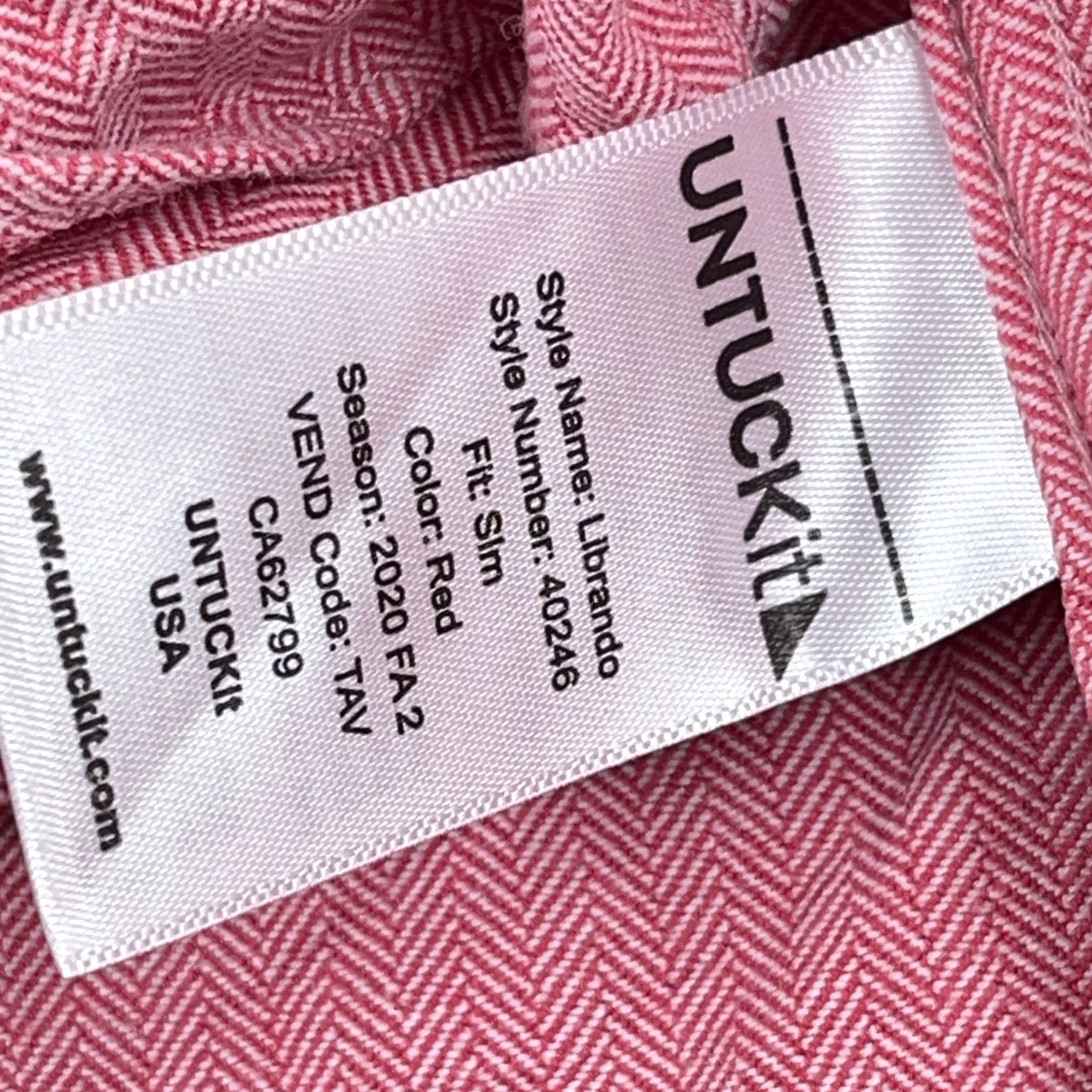 UNTUCKit UNTUCKit Shirt Men Large Pink Slim Fit Button Up Dress Casual Cotton Herringbone Size US L / EU 52-54 / 3 - 5 Thumbnail