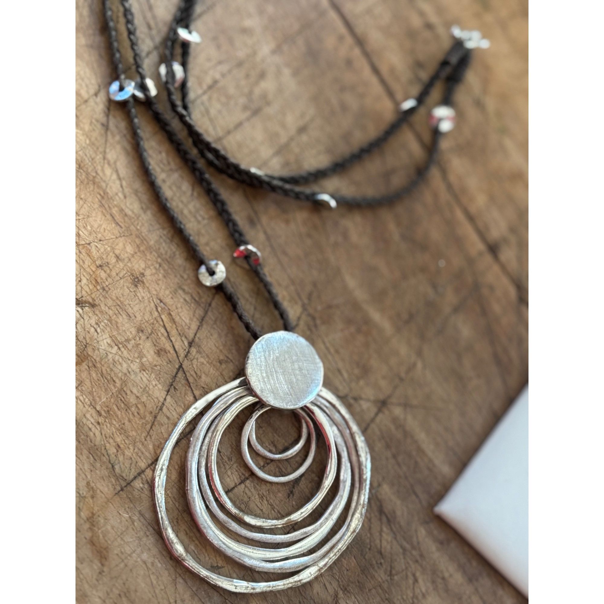 Other Silver-Tone Multi-Ring Pendant Necklace On Black Braided Co Size ONE SIZE - 2 Thumbnail