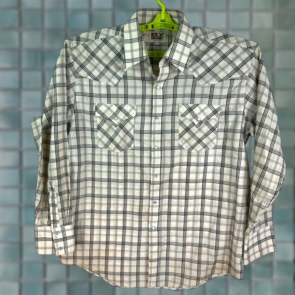 Vintage ELY Cattleman Shirt Mens L White/Gray Plaid Long Sleeve Button-Up Size US L / EU 52-54 / 3 - 1 Thumbnail