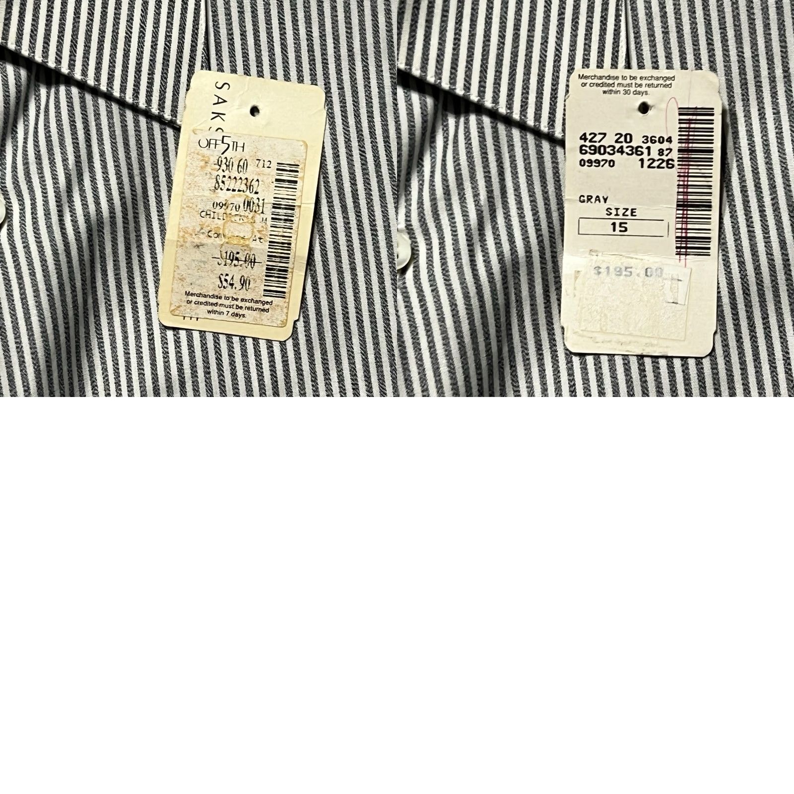 VINTAGE Ermenegildo Zegna Dress Shirt Gray Striped Button Up Long Sleeve Mens 15 New D3