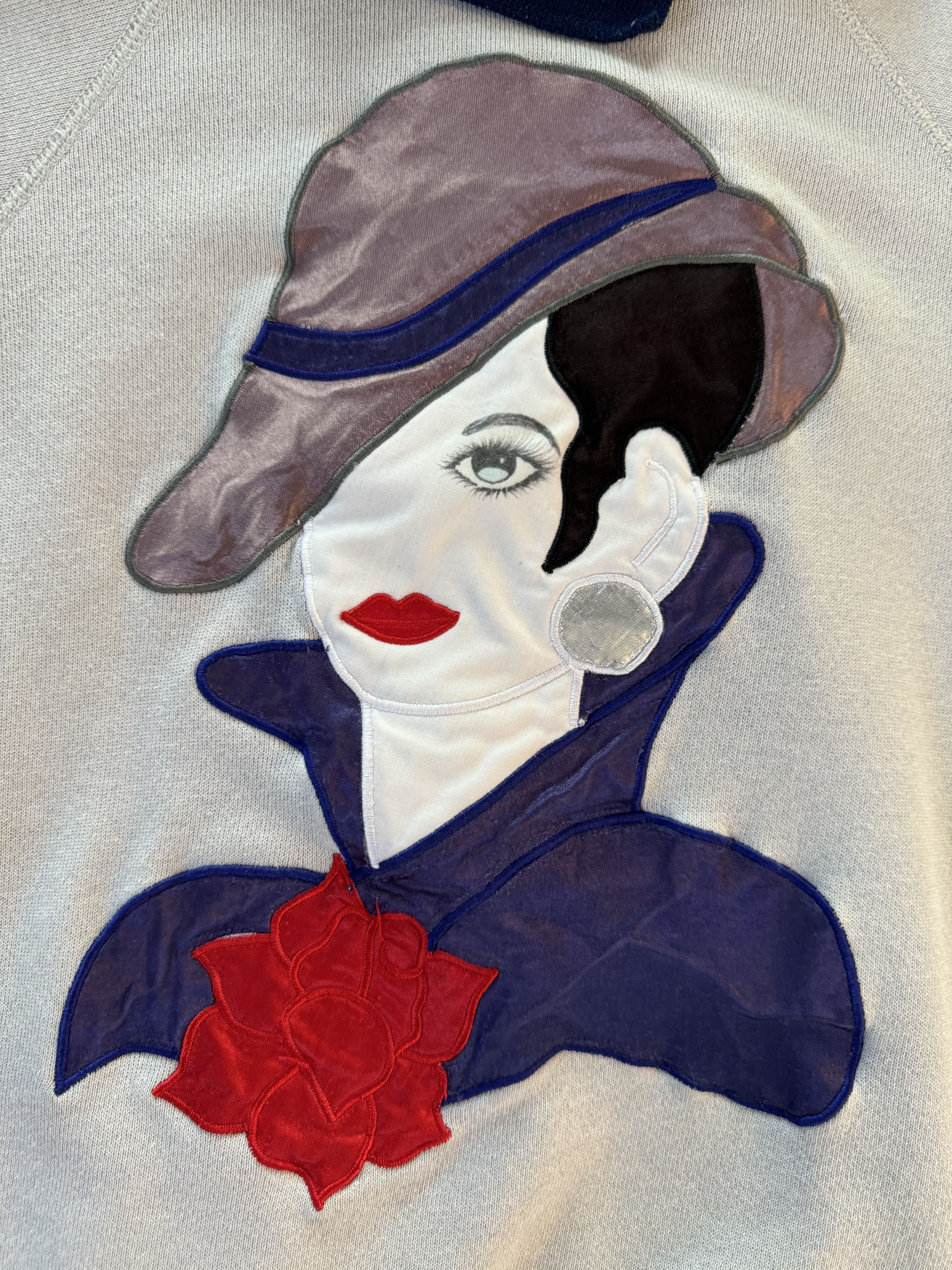 Hanes × Vintage Vintage 1980s Woman's Face Art Collared Crewneck Sweater Size L / US 10 / IT 46 - 6 Thumbnail