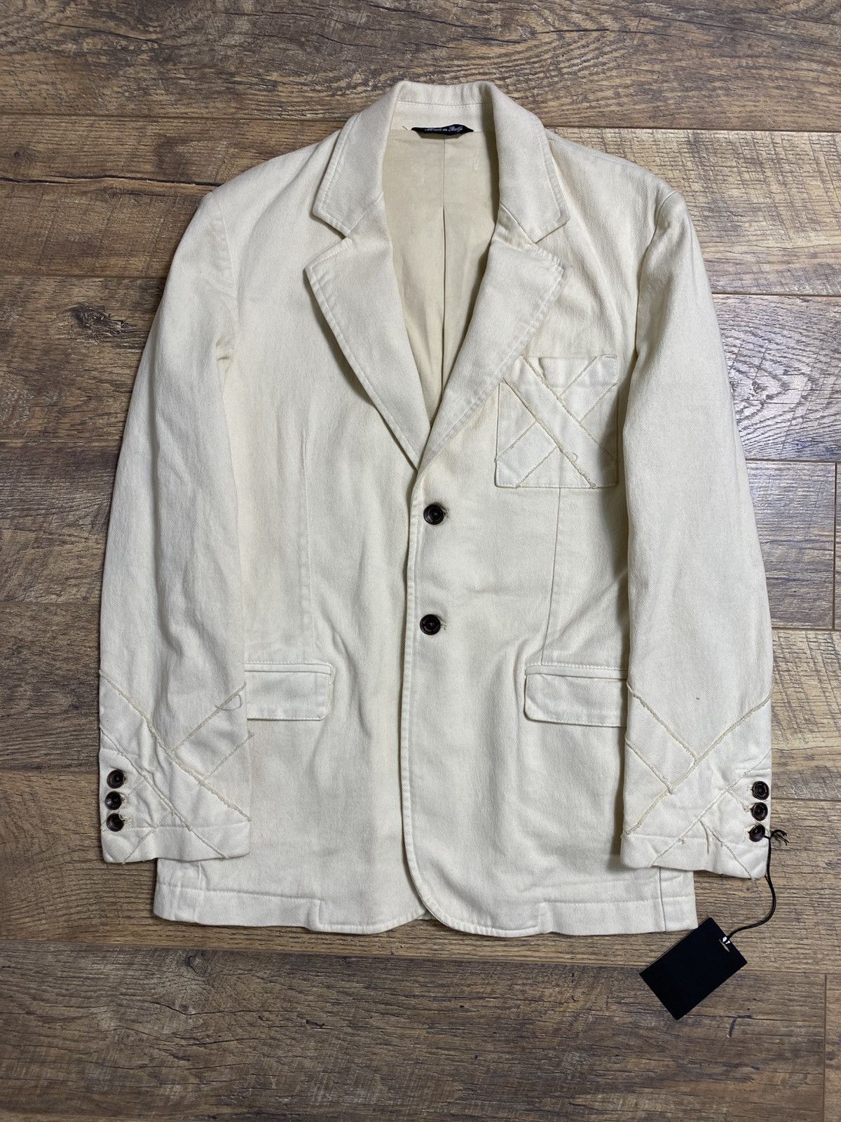 Japanese Brand Rare Icone Italy Deconstructed Denim Art Blazer Cream Size 46S - 2 Thumbnail