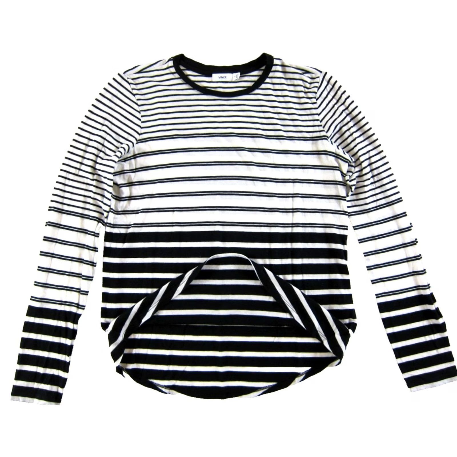 Vince Vince Shirt Women Small Black Striped Long Sleeve T-Shirt Top Blouse 70s Retro Classic Casual, Business Womens Slim? Size S / US 4 / IT 40 - 4 Thumbnail
