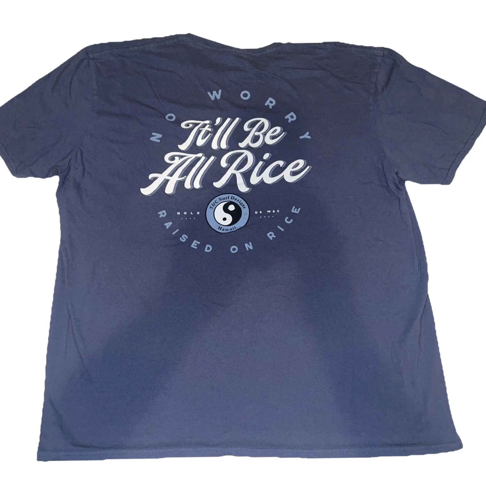 4SDESIGNS Town & Country Surf Designs Hawaii It’ll Be All Rice Raised On Rice Shirt XL Blue Mens T-Shirt 90s Vintage Graphic Print Size US XL / EU 56 / 4 - 2 Thumbnail