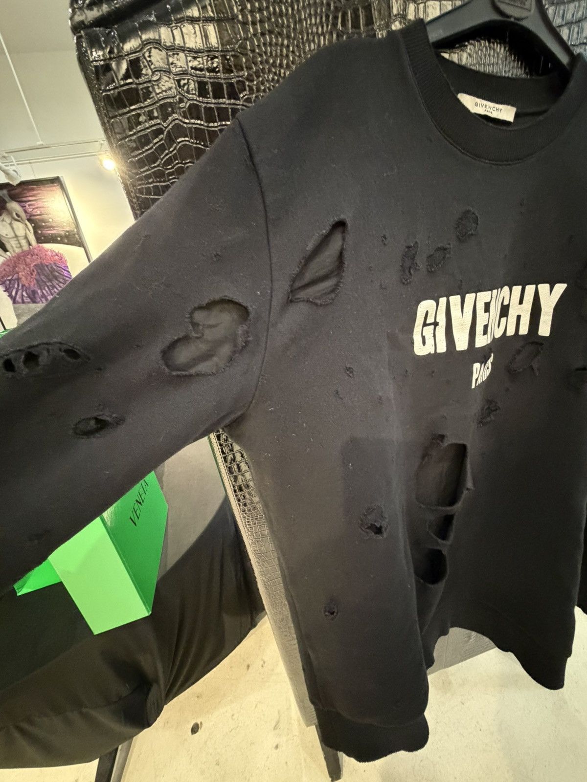 Givenchy 🔥 GIVENCHY Paris Distressed "Destroyed" Logo Sweatshirt 🔥 Size US XXL / EU 58 / 5 - 4 Thumbnail