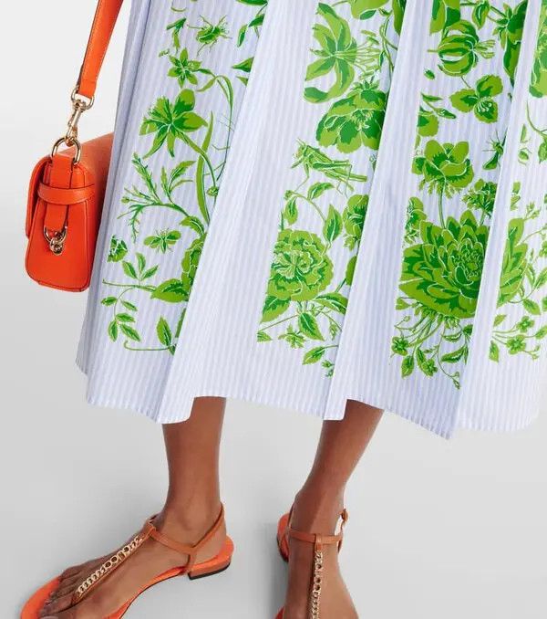 Gucci o1la5ras0526 Flowers Striped Cotton Midi Skirt in Multicolor Size 28" / US 6 / IT 42 - 5 Thumbnail