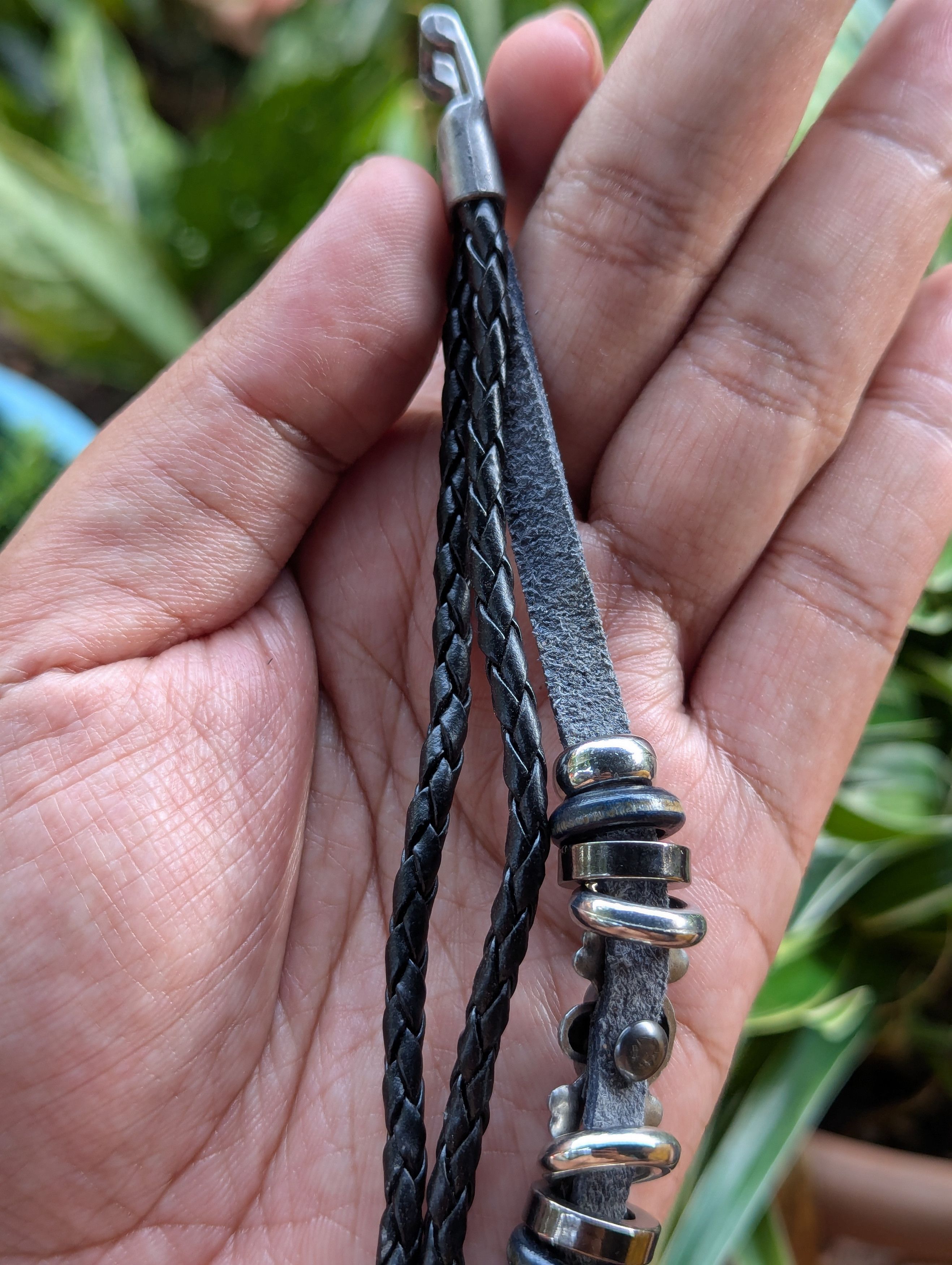 Seditionaries Braided Leather Bracelet with a Skull and Crossbones Charm Size ONE SIZE - 6 Thumbnail