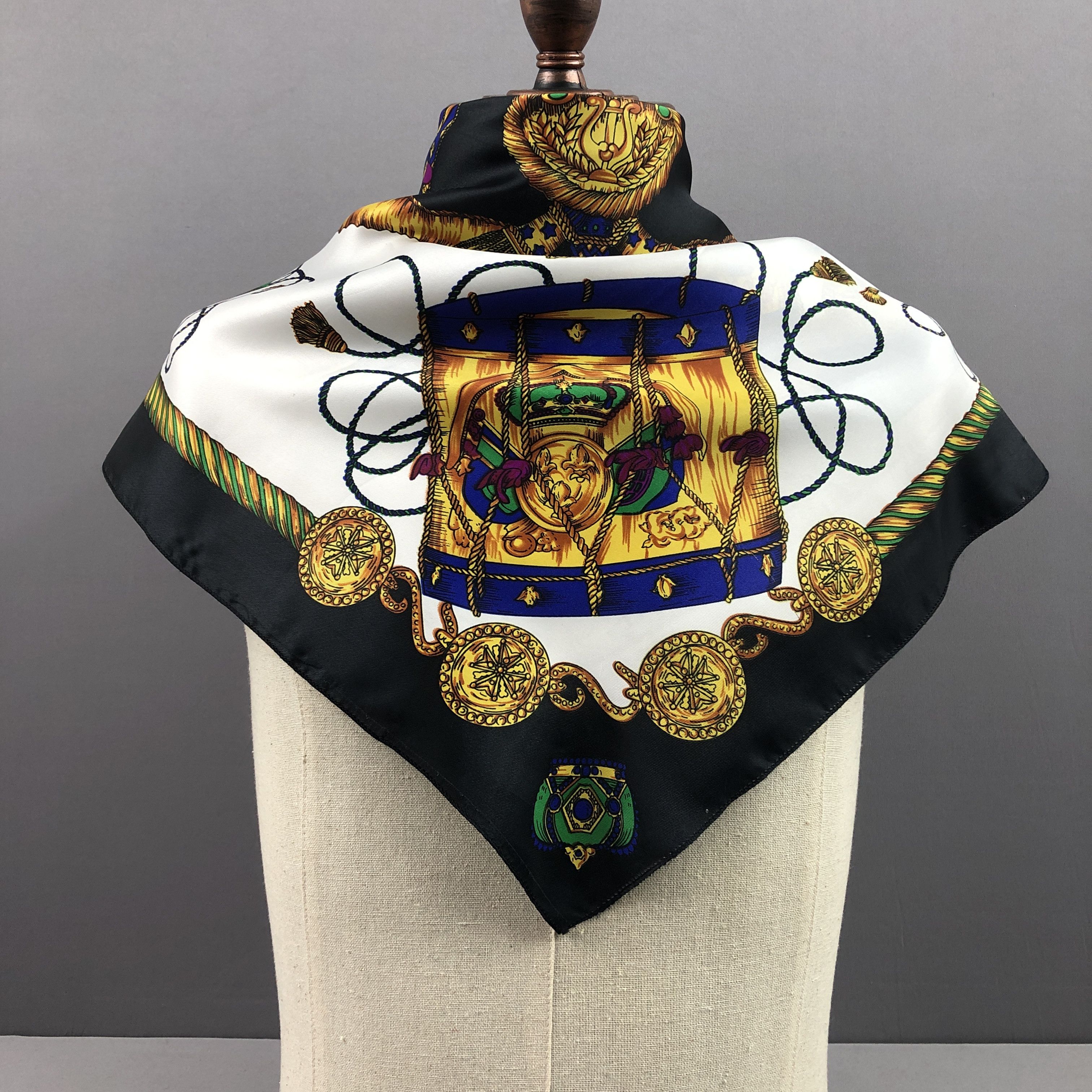 Japanese Brand Vintage Crown Ribbon SILK Scarf Twill Stole Wraps Scarves Size ONE SIZE - 2 Thumbnail