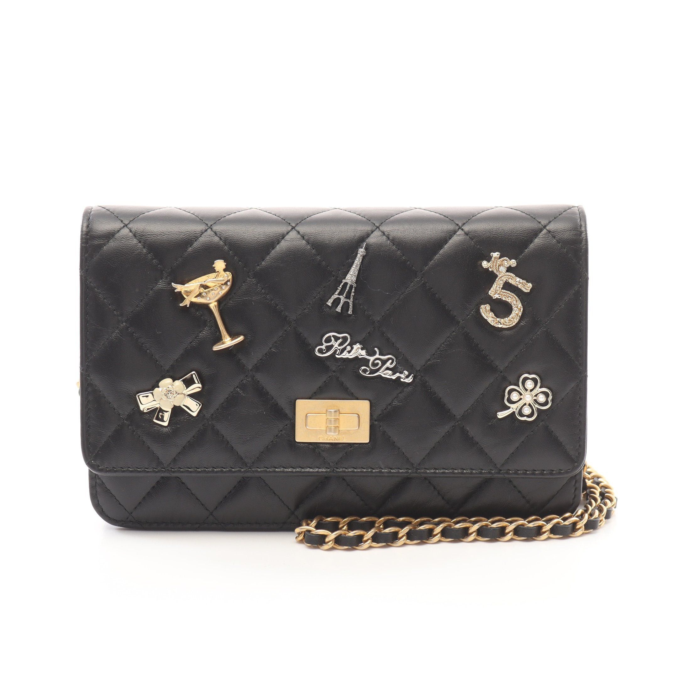 Chanel Chanel 2.55 Matelasse Chain Wallet Leather Black Gold Hardware Size ONE SIZE - 1 Thumbnail
