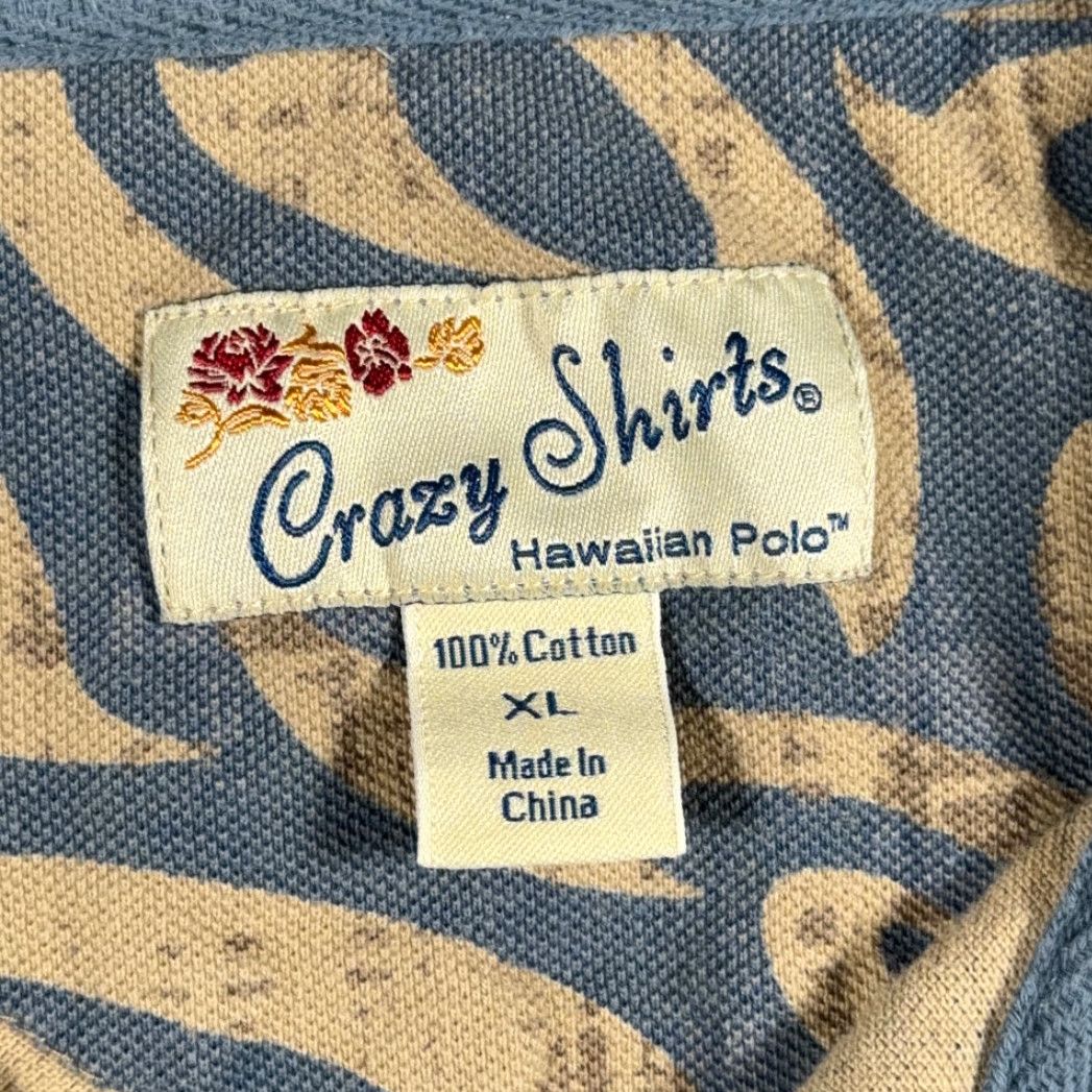 Vintage VINTAGE Crazy Shirts Polo Shirt Mens XL Brown Blue Tribal Wave Hawaiian Aloha Y2K Short Sleeve Cotton Size US L / EU 52-54 / 3 - 4 Thumbnail