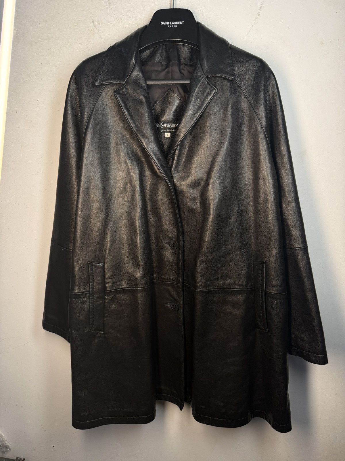 90s YSL Leather Jacket Black Soft Rare Vintage Coat Mens