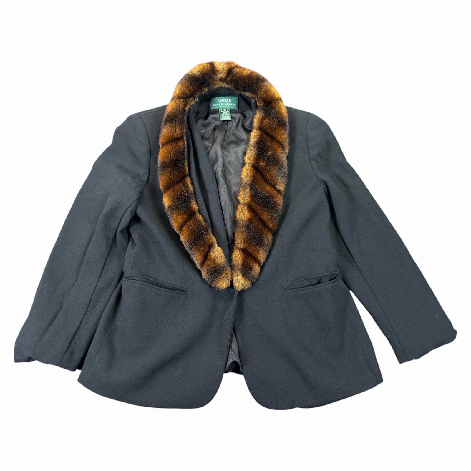 Lauren Ralph Lauren Lauren Ralph Lauren Wool Faux Fur Collar Jacket Sz 12 Size XL / US 12-14 / IT 48-50 - 1 Thumbnail