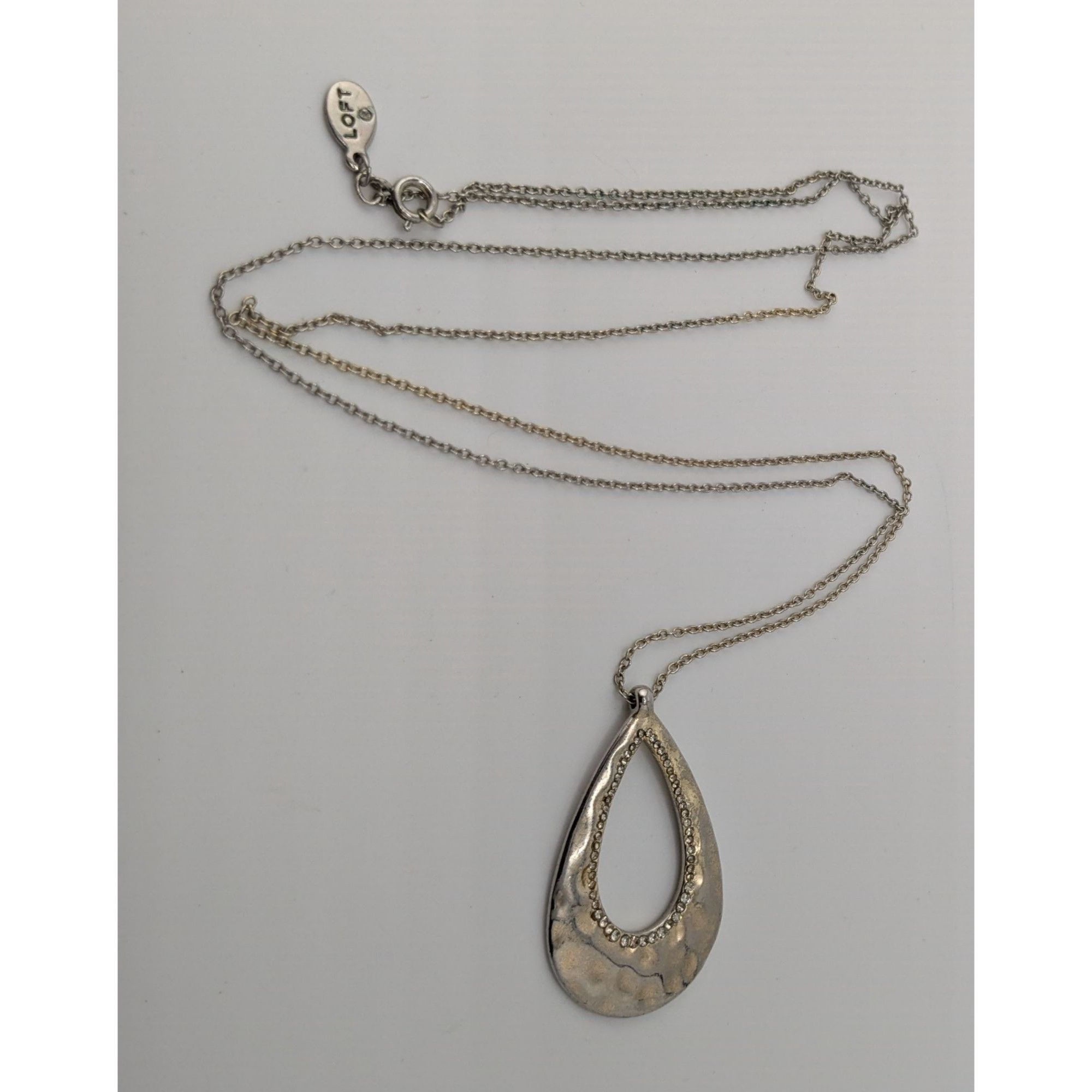 Loft Loft Silver-Tone Hammered Teardrop Pendant Necklace With Rhi Size ONE SIZE - 6 Thumbnail
