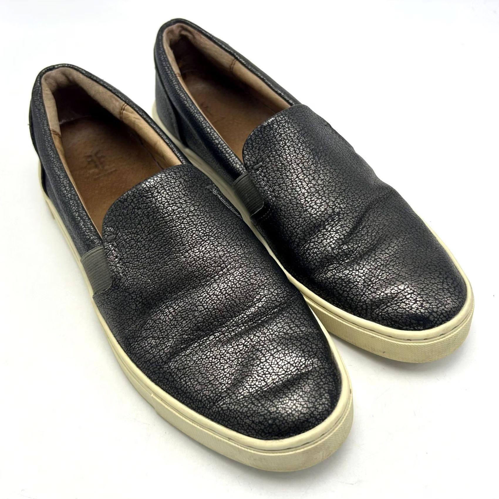 Frye Frye Womens 7.5 M Ivy Metallic Pewter Leather Comfort Casual Slip On Sneakers Size US 8 / IT 38 - 3 Thumbnail