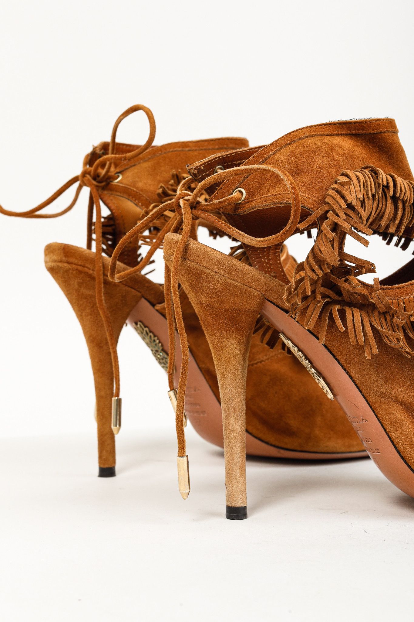 Aquazzura Aquazurra Brown Suede Sexy Fringe Heeled Sandals Size US 6.5 / IT 36.5 - 8 Thumbnail
