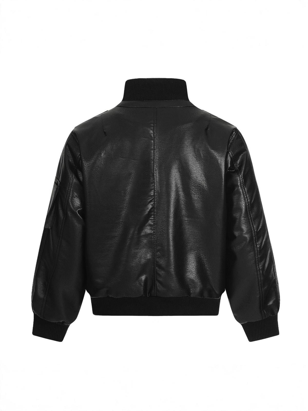 Japanese Brand Black Faux Leather Bomber Jacket, Relaxed Fit Outerwear Size US L / EU 52-54 / 3 - 2 Thumbnail