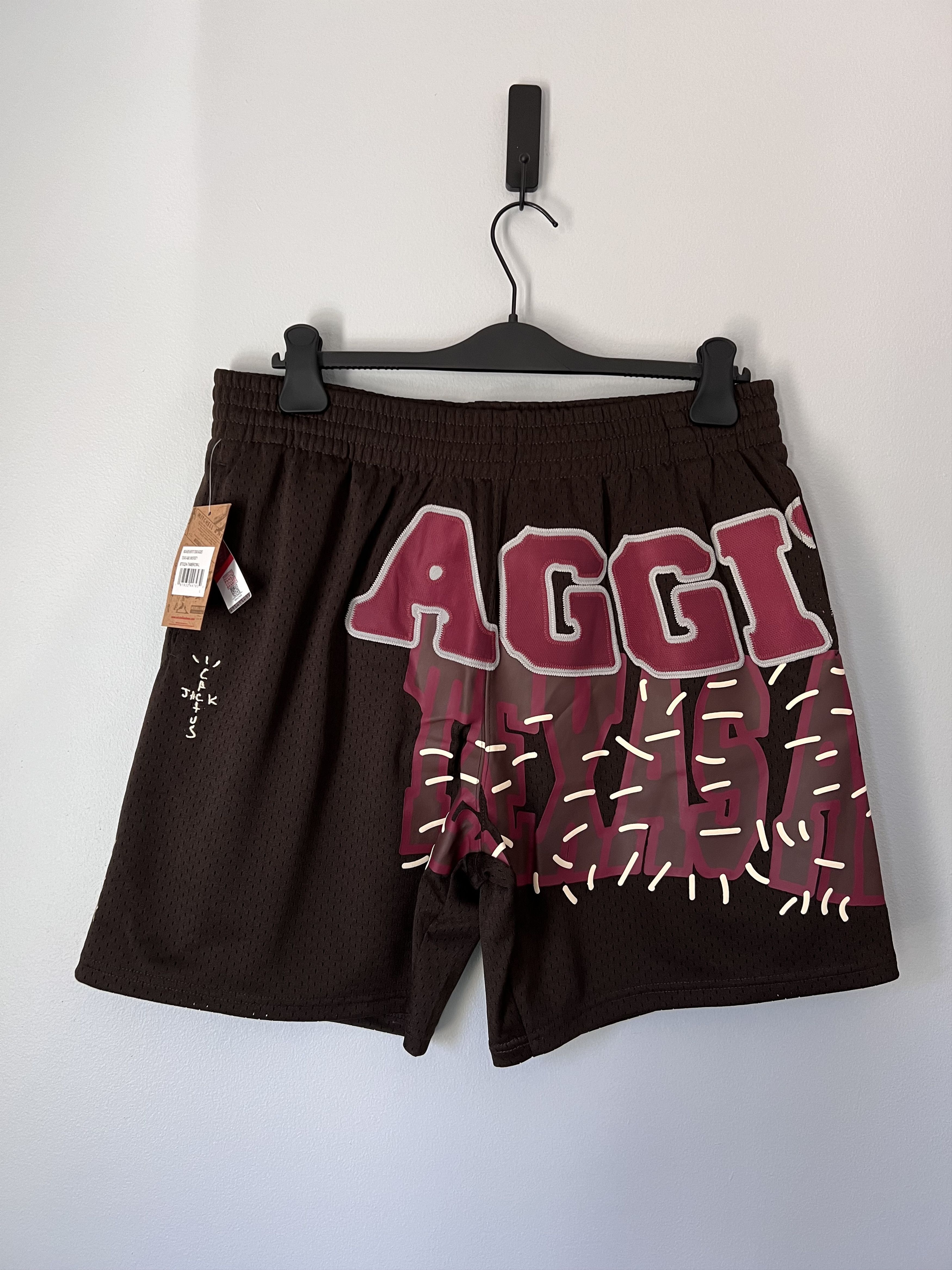 Image of Mitchell Ness x Travis Scott Mitchell & Ness Texas A&m Basketball Shorts in Brown, Men's (Size 34)