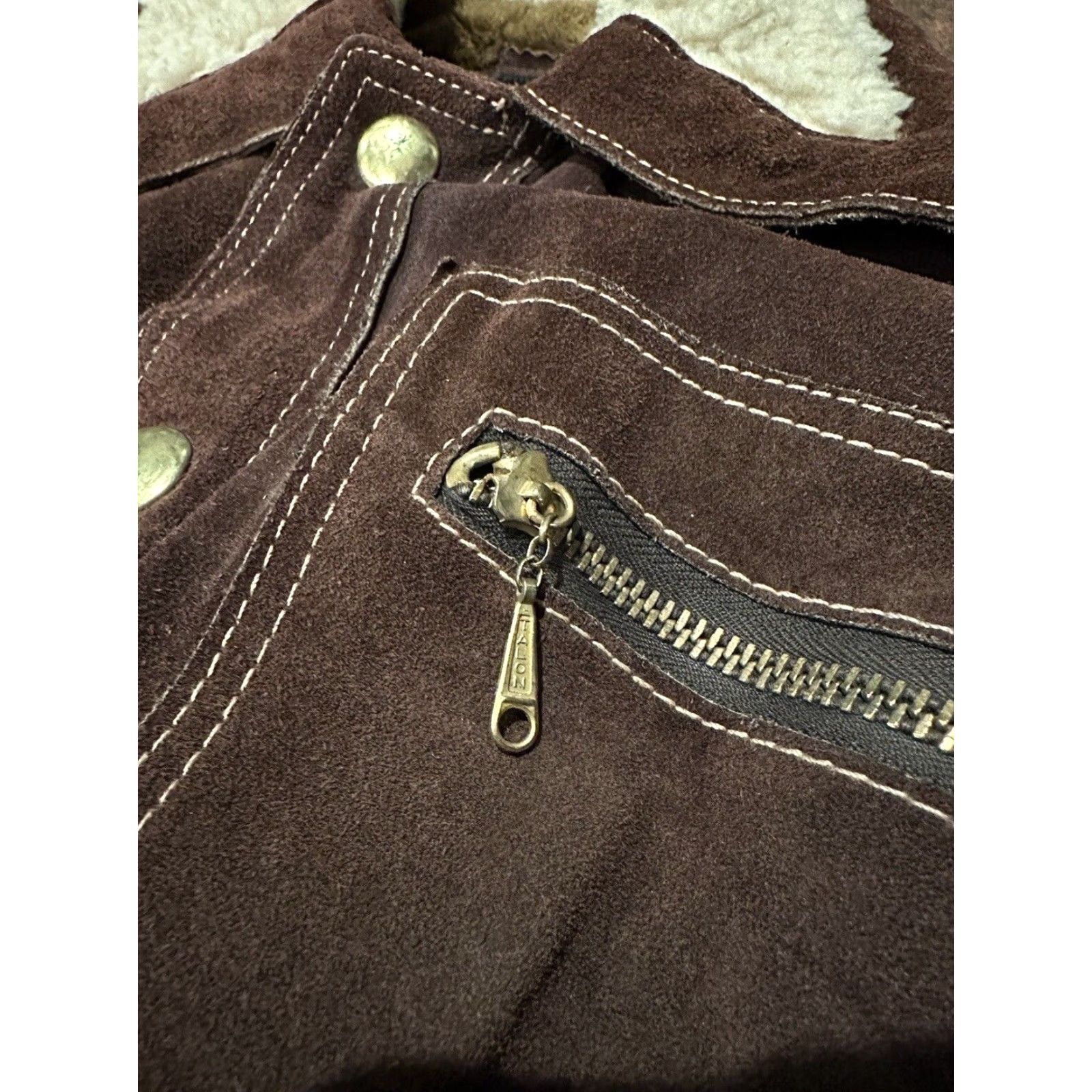 Vintage VINTAGE Cooper Suede Leather Sherpa Lined Western Jacket Coat 36 Brown 70s Mens Bomber Coat Size US XXS / EU 40 - 7 Thumbnail