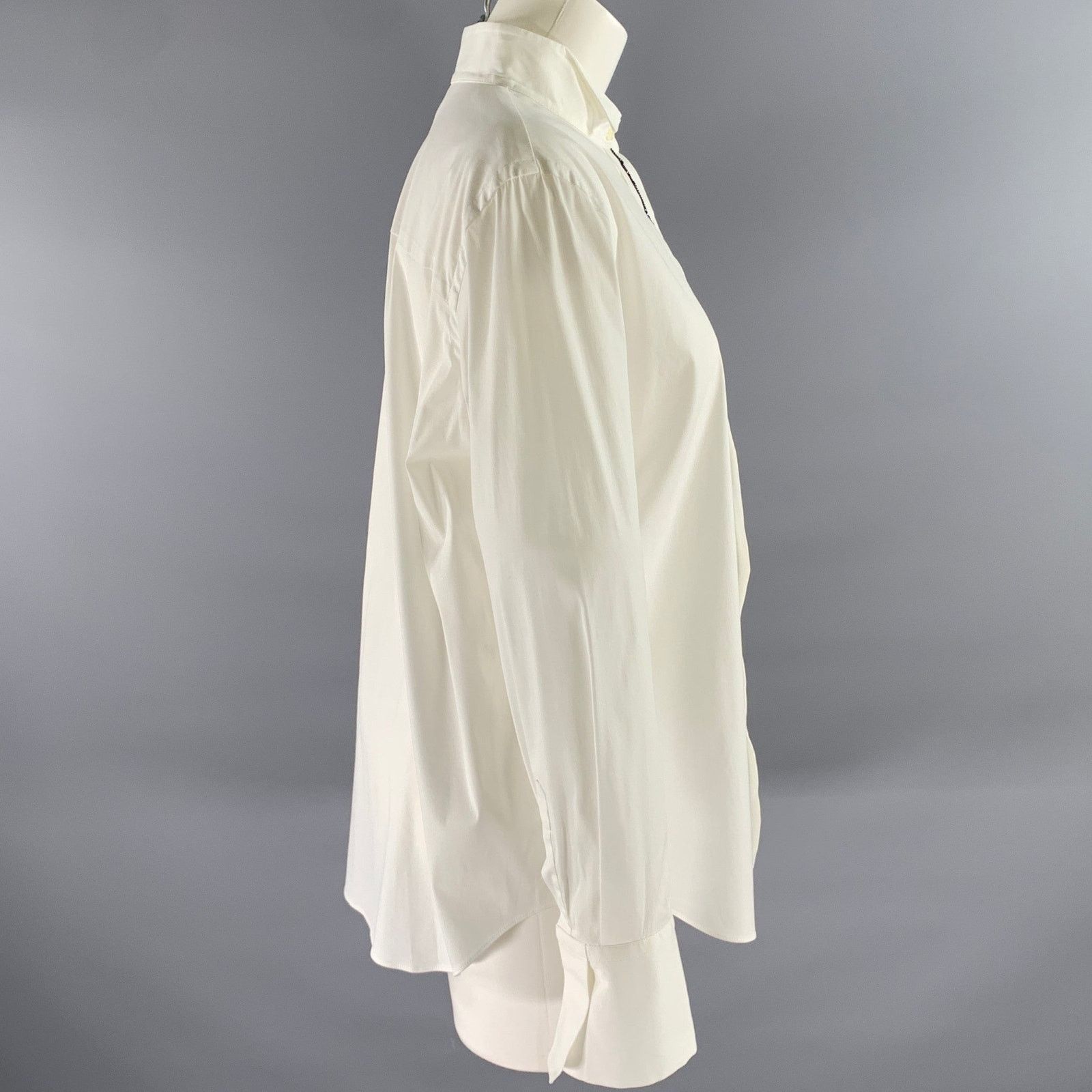 Brunello Cucinelli BRUNELLO CUCINELLI Size XL White Cotton Blend Beaded Shirt Size XL / US 12-14 / IT 48-50 - 3 Thumbnail