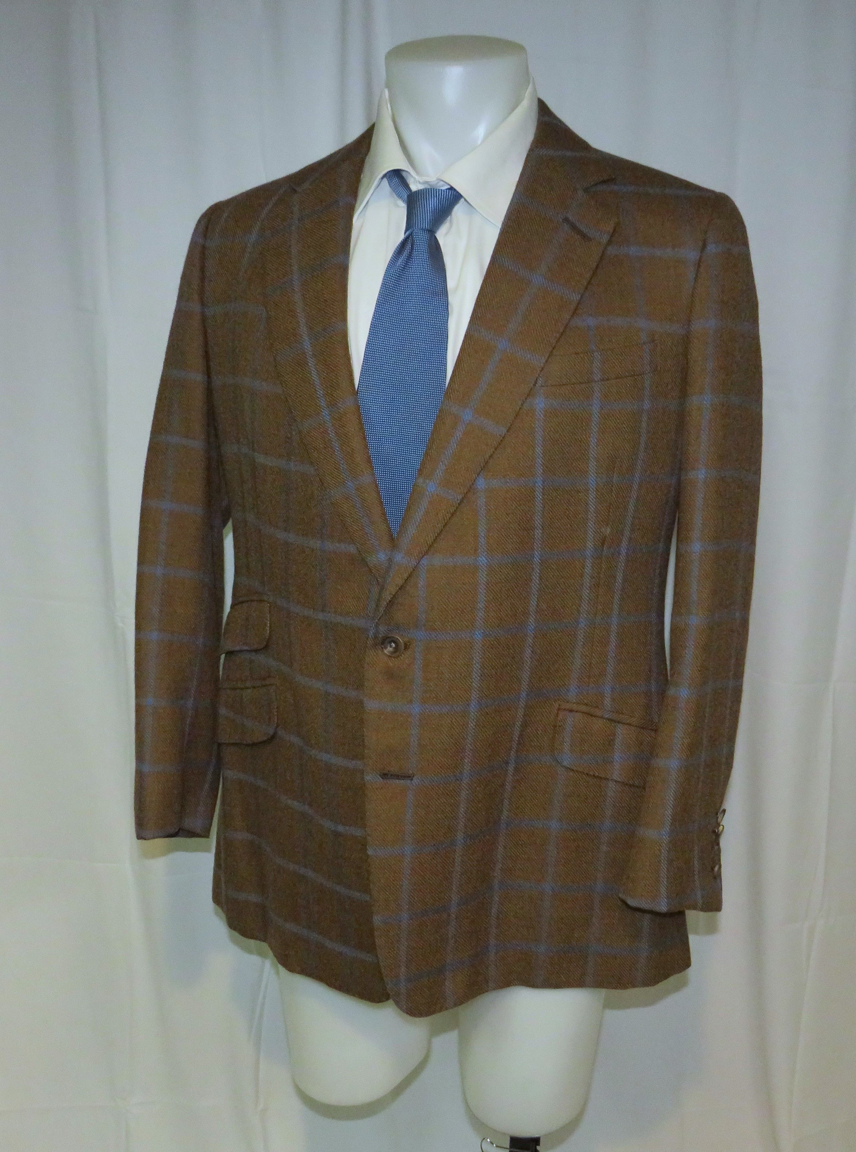 Savile Row B. Burstow Brown Windowpane Plaid Two Button Sport Coat 40L Size 40L - 7 Thumbnail