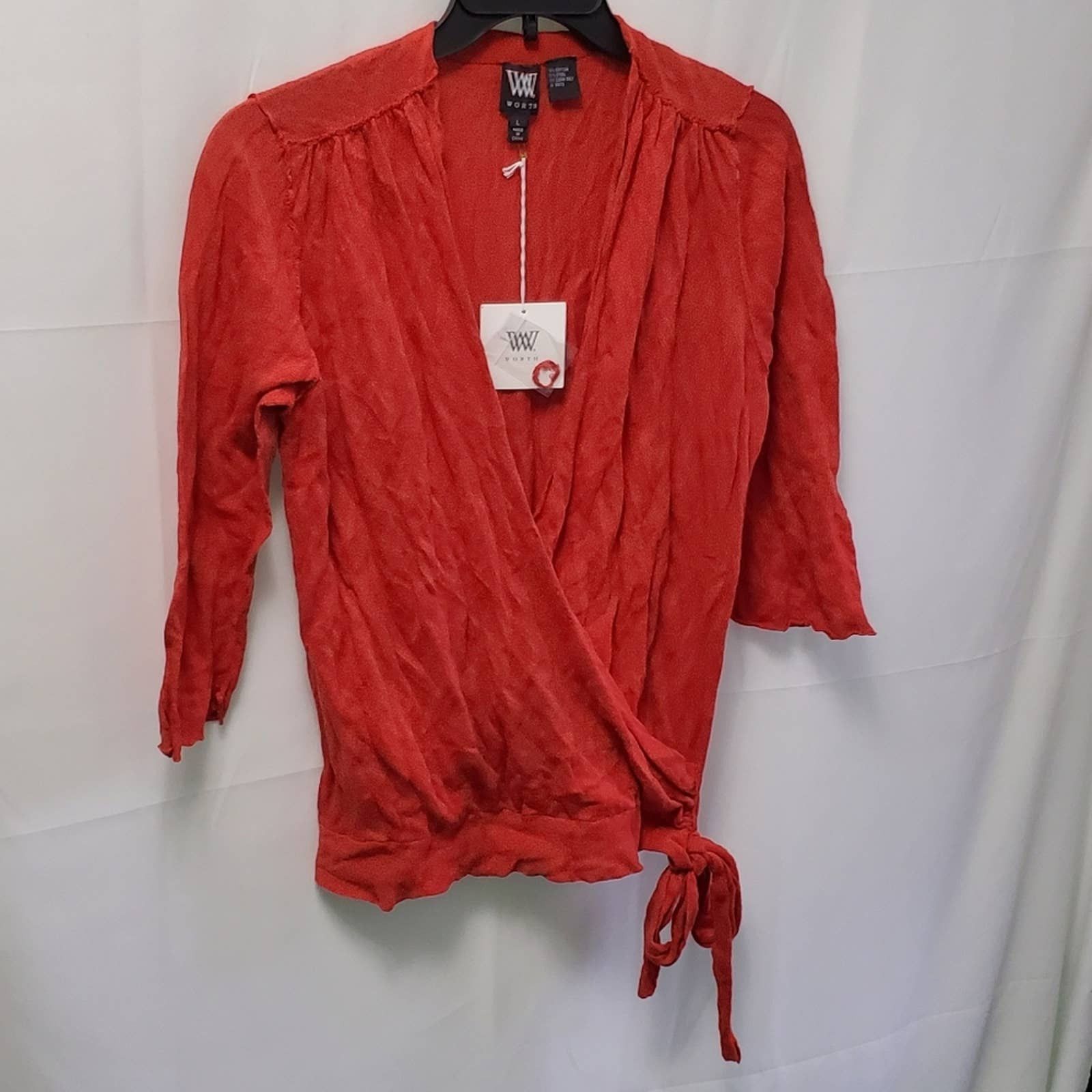W Worth Spice Orange-Red Faux-Wrap Cardigan Sweater