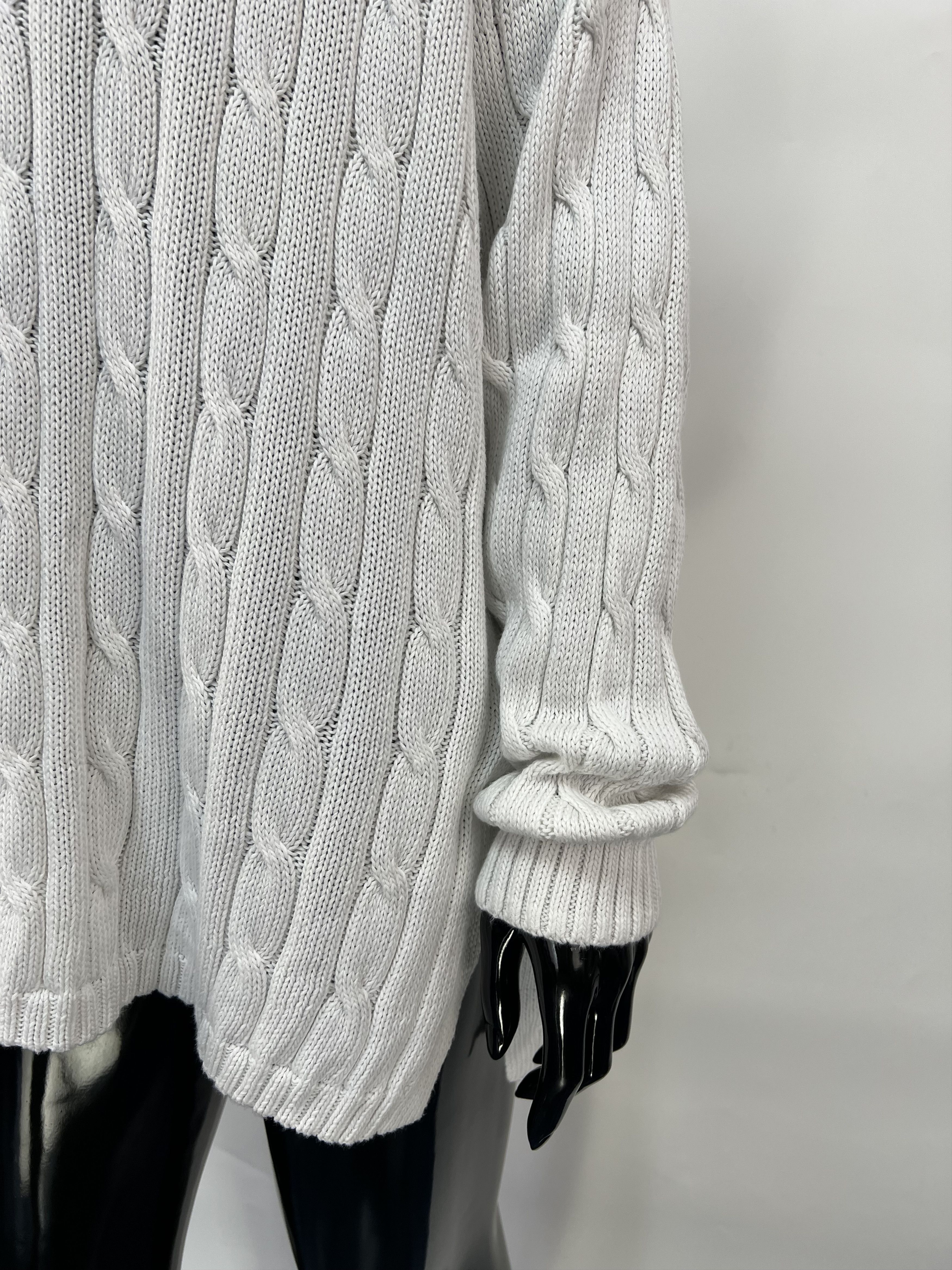 Polo Ralph Lauren Polo Ralph Lauren White Cotton Cable Knit V-Neck Sweater Size L / US 10 / IT 46 - 7 Thumbnail