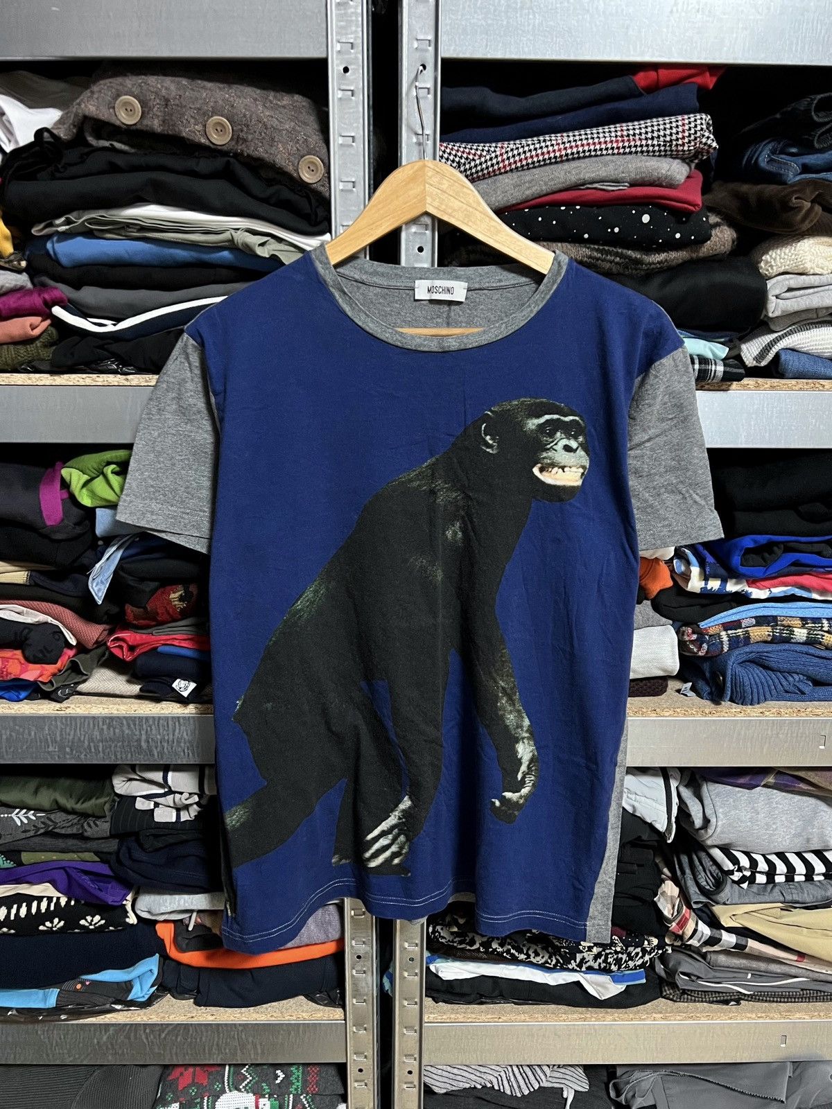 Moschino Men’s Moschino Cotton T-Shirt with Monkey Logo Print Size 52 Size US L / EU 52-54 / 3 - 1 Thumbnail