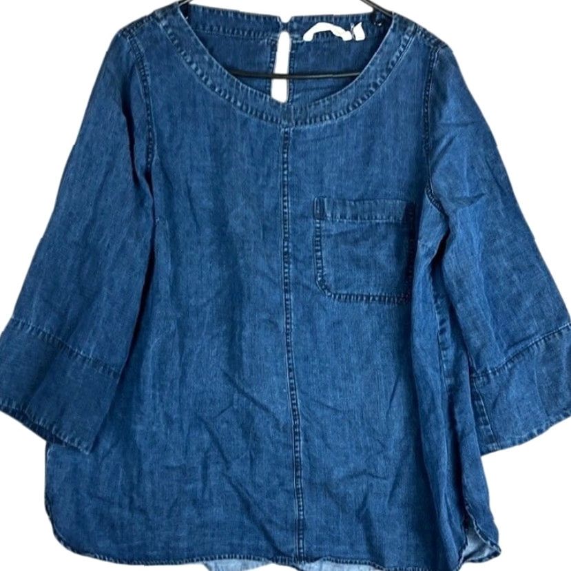 Soft Surroundings Soft Surroundings Shirt Blue Scoop Neck 3/4 Sleeve Tencel Large Womens Regular Adult L Casual Workwear Size L / US 10 / IT 46 - 2 Thumbnail